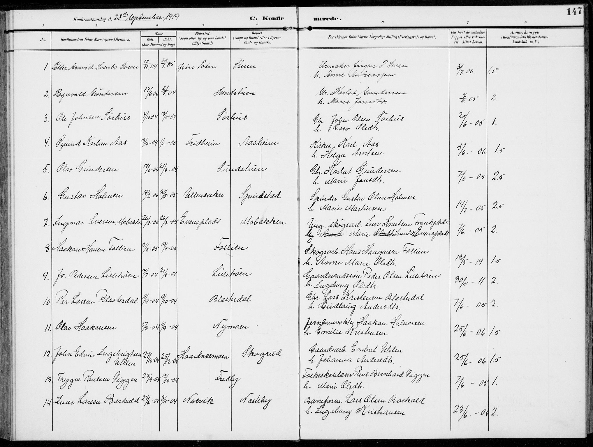Alvdal prestekontor, SAH/PREST-060/H/Ha/Haa/L0004: Parish register (official) no. 4, 1907-1919, p. 147
