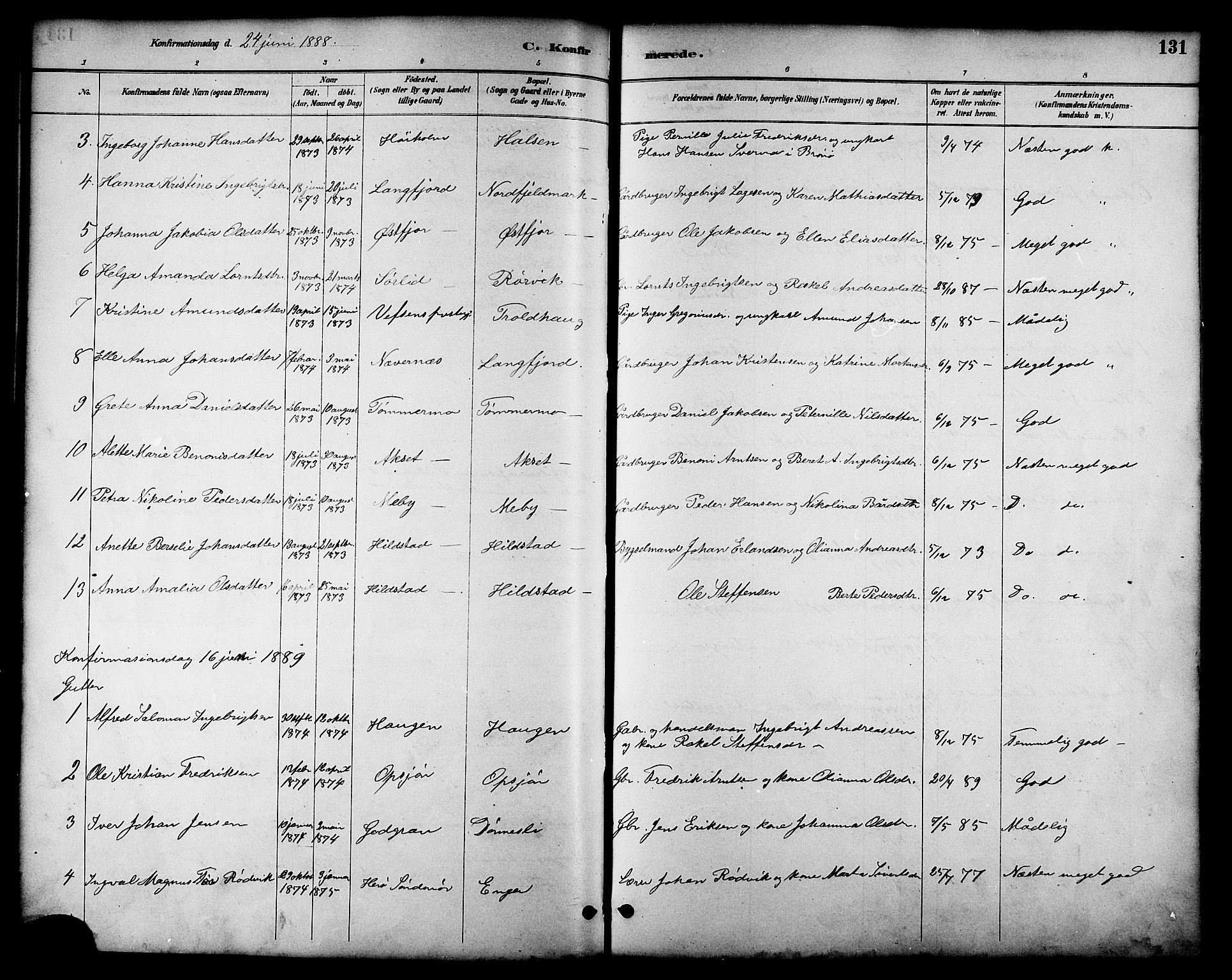 Ministerialprotokoller, klokkerbøker og fødselsregistre - Nordland, AV/SAT-A-1459/814/L0230: Parish register (copy) no. 814C03, 1884-1911, p. 131