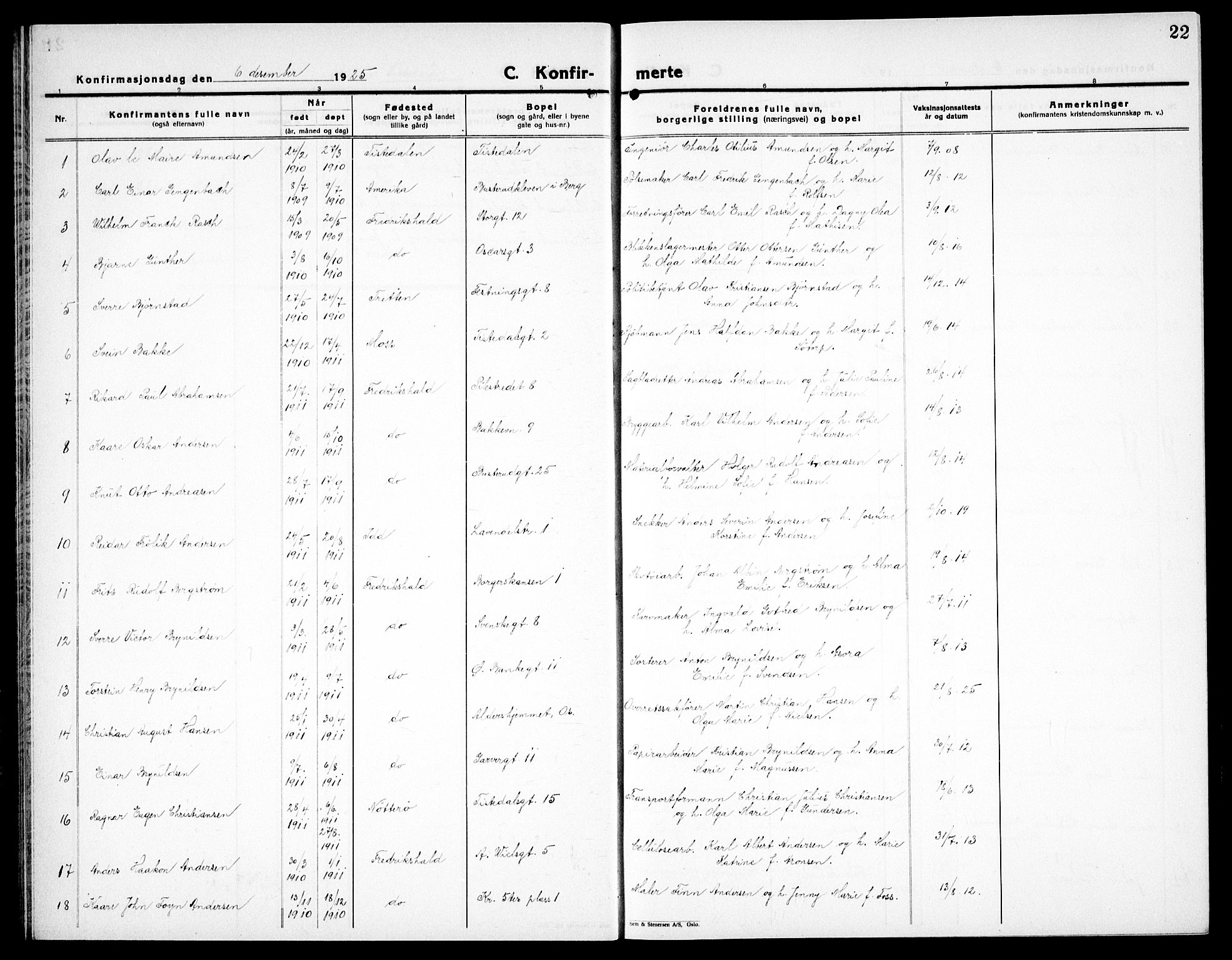 Halden prestekontor Kirkebøker, SAO/A-10909/G/Ga/L0013: Parish register (copy) no. 13, 1924-1939, p. 22