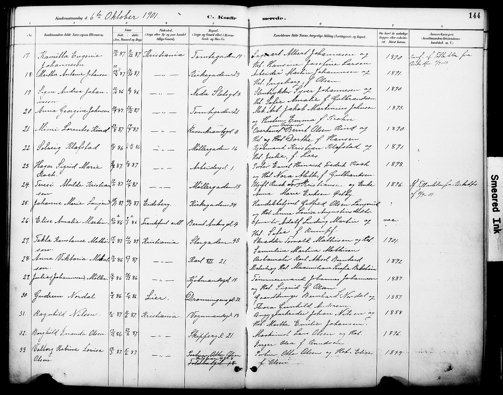 Oslo domkirke Kirkebøker, SAO/A-10752/F/Fa/L0030: Parish register (official) no. 30, 1887-1918, p. 144