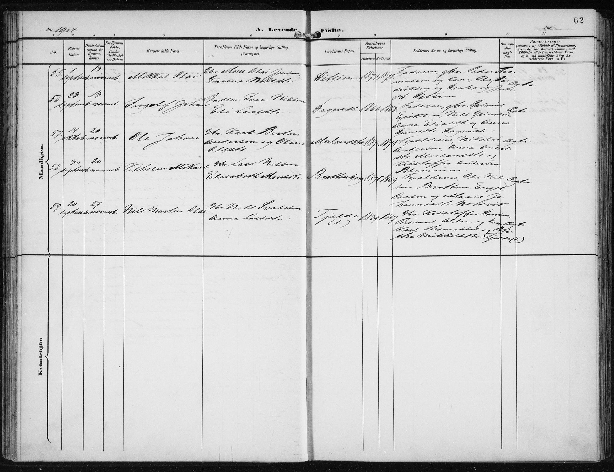 Fjell sokneprestembete, AV/SAB-A-75301/H/Haa: Parish register (official) no. A  9, 1899-1910, p. 62