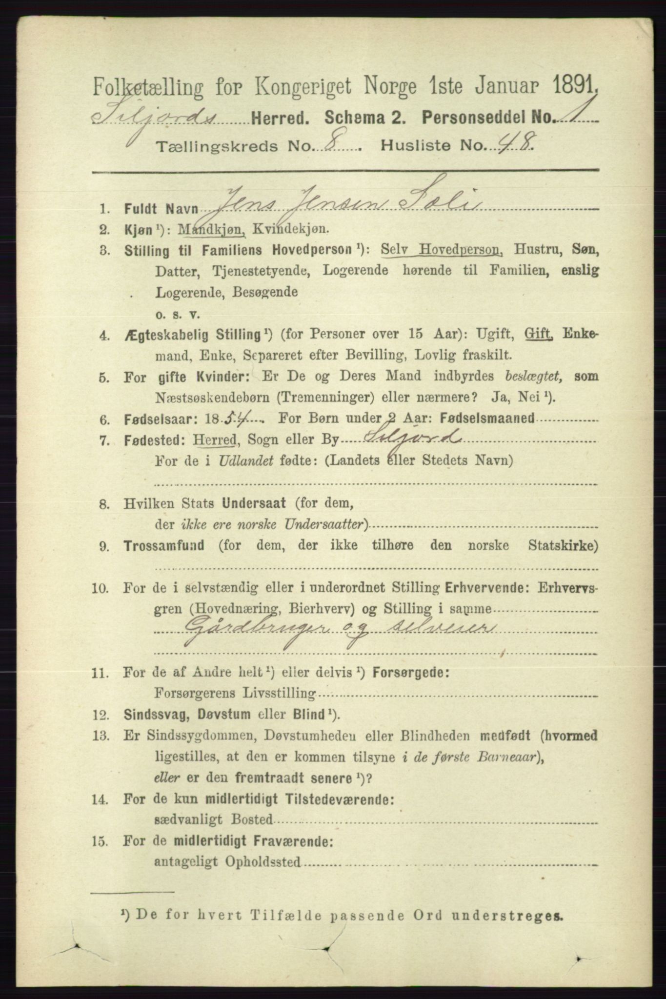 RA, 1891 census for 0828 Seljord, 1891, p. 3109