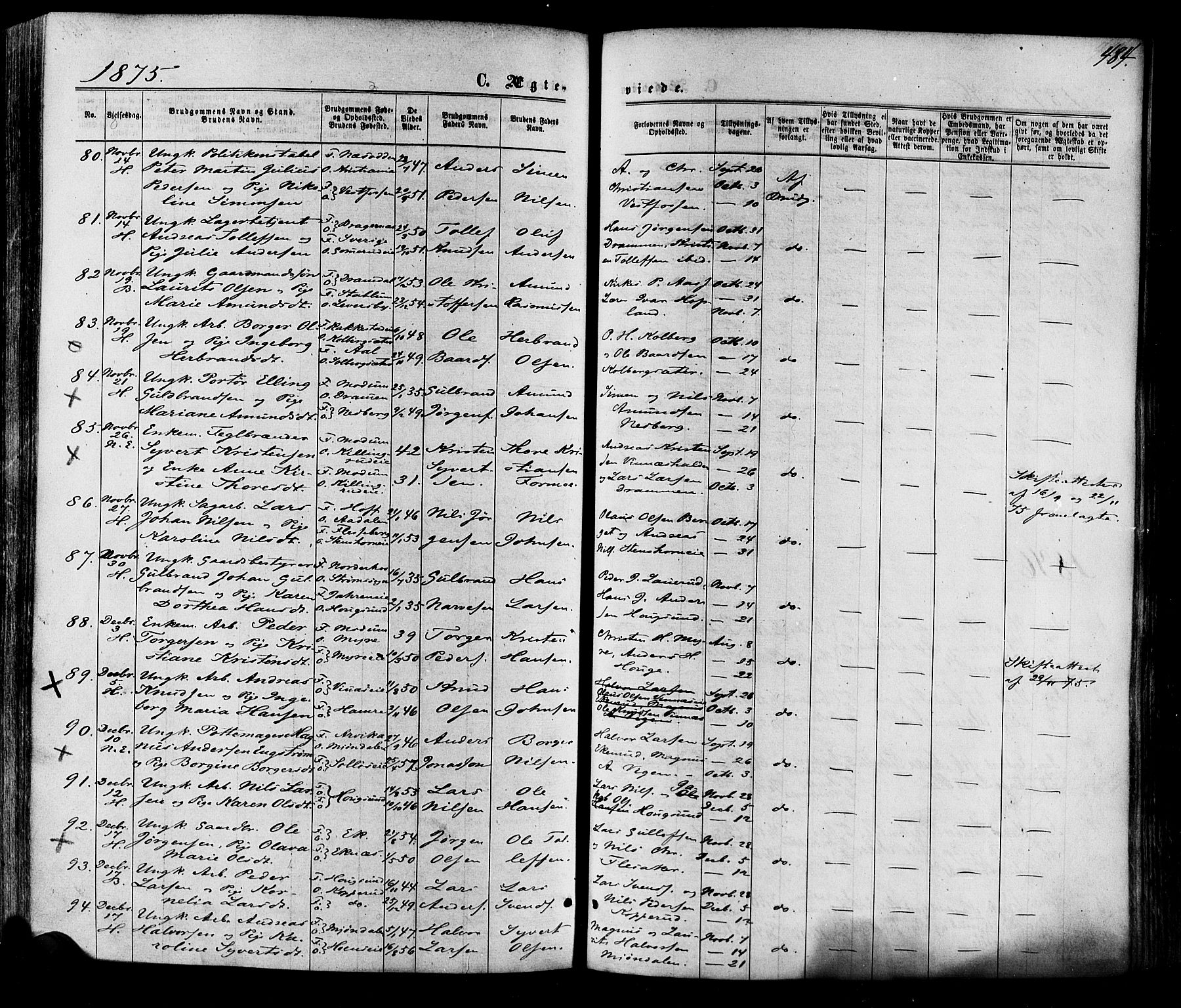 Eiker kirkebøker, AV/SAKO-A-4/F/Fa/L0017: Parish register (official) no. I 17, 1869-1877, p. 484