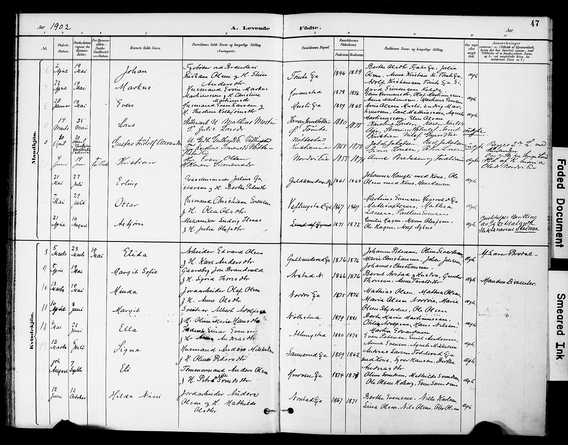 Stange prestekontor, AV/SAH-PREST-002/K/L0021: Parish register (official) no. 21, 1891-1902, p. 47