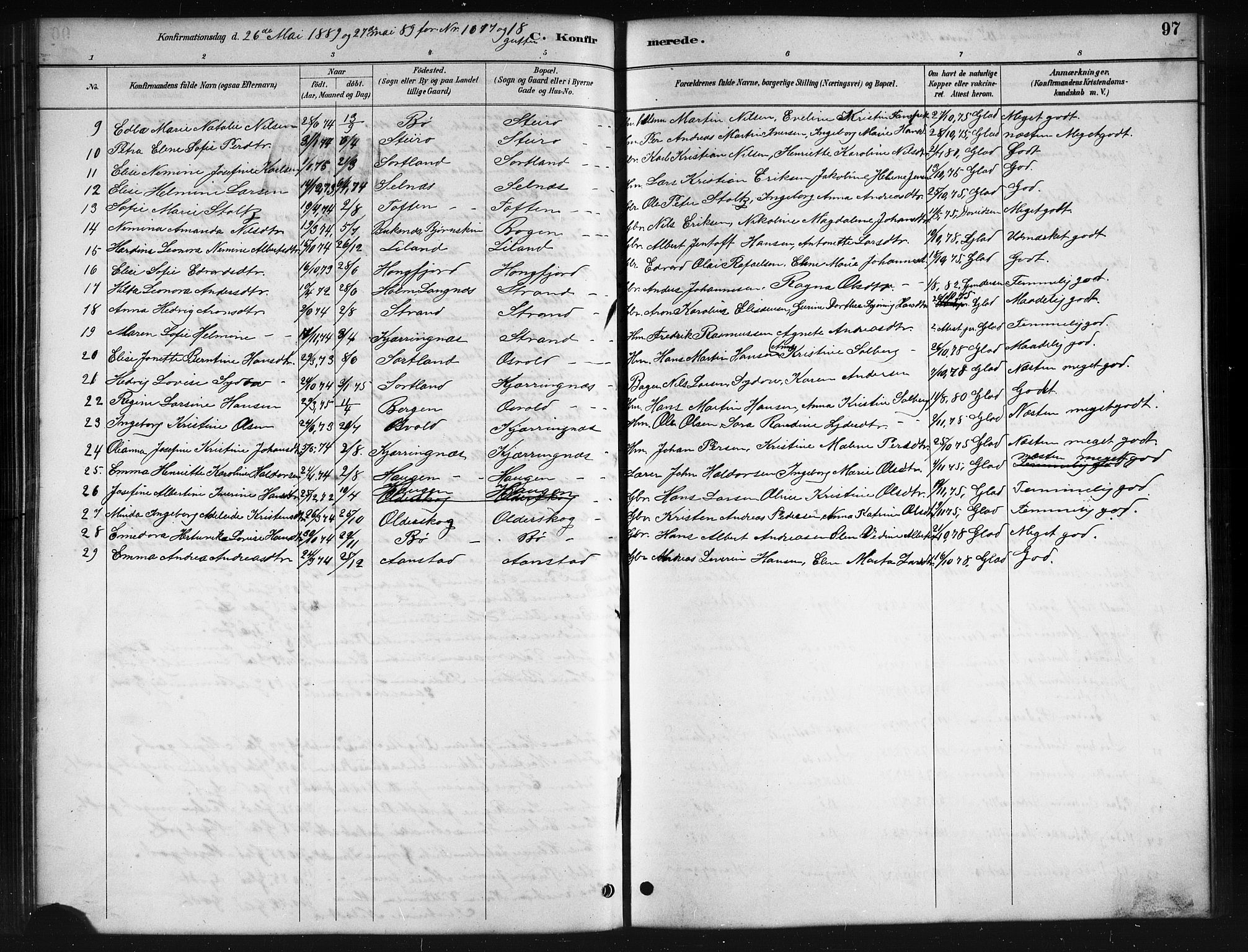 Ministerialprotokoller, klokkerbøker og fødselsregistre - Nordland, AV/SAT-A-1459/895/L1382: Parish register (copy) no. 895C04, 1885-1896, p. 97