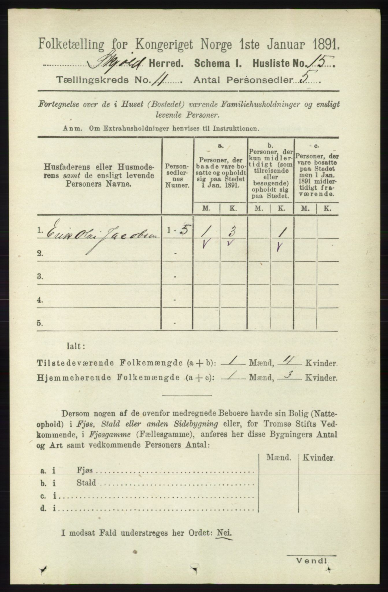 RA, 1891 census for 1154 Skjold, 1891, p. 2050