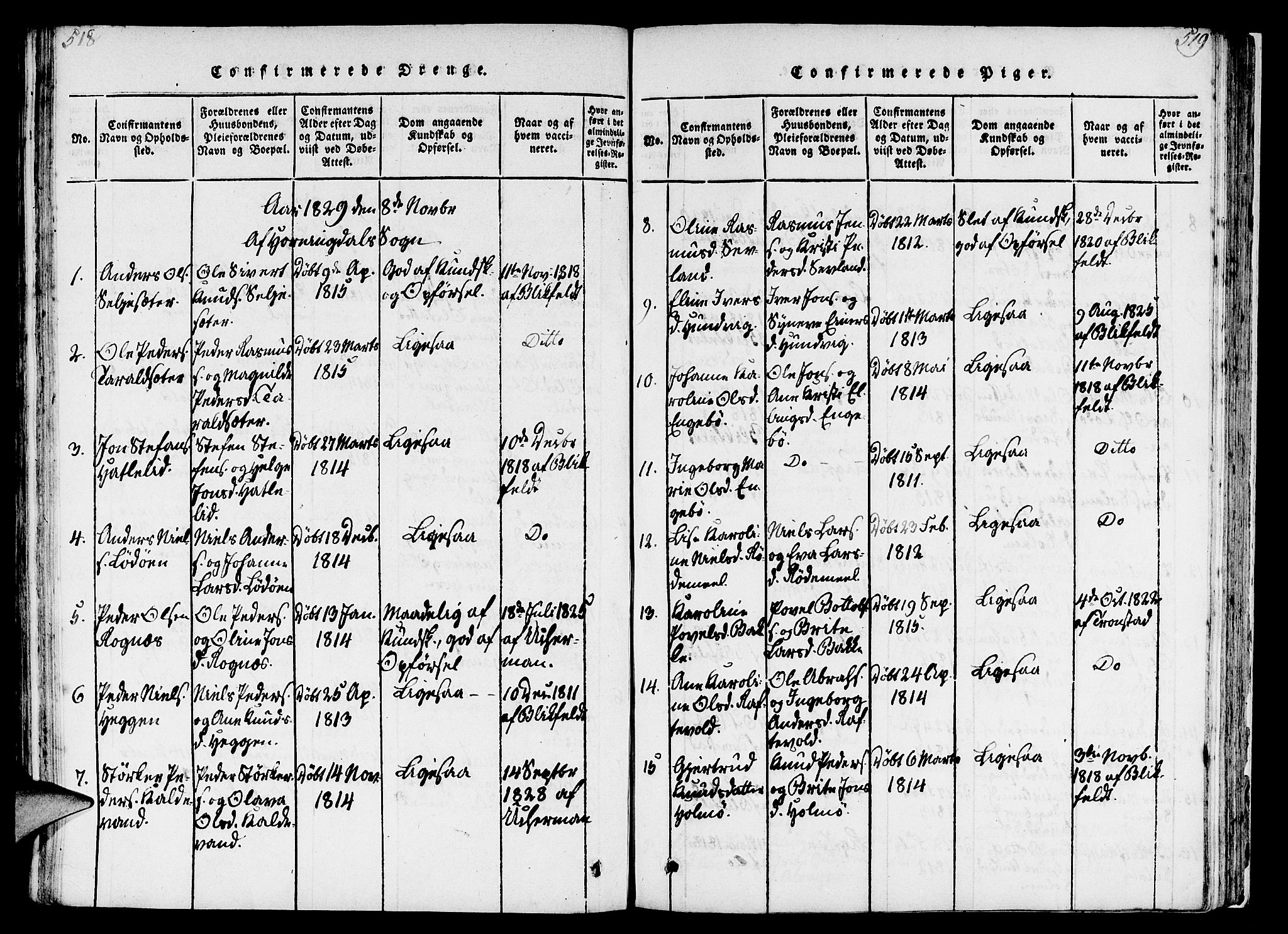 Eid sokneprestembete, AV/SAB-A-82301/H/Haa/Haaa/L0005: Parish register (official) no. A 5, 1816-1830, p. 518-519