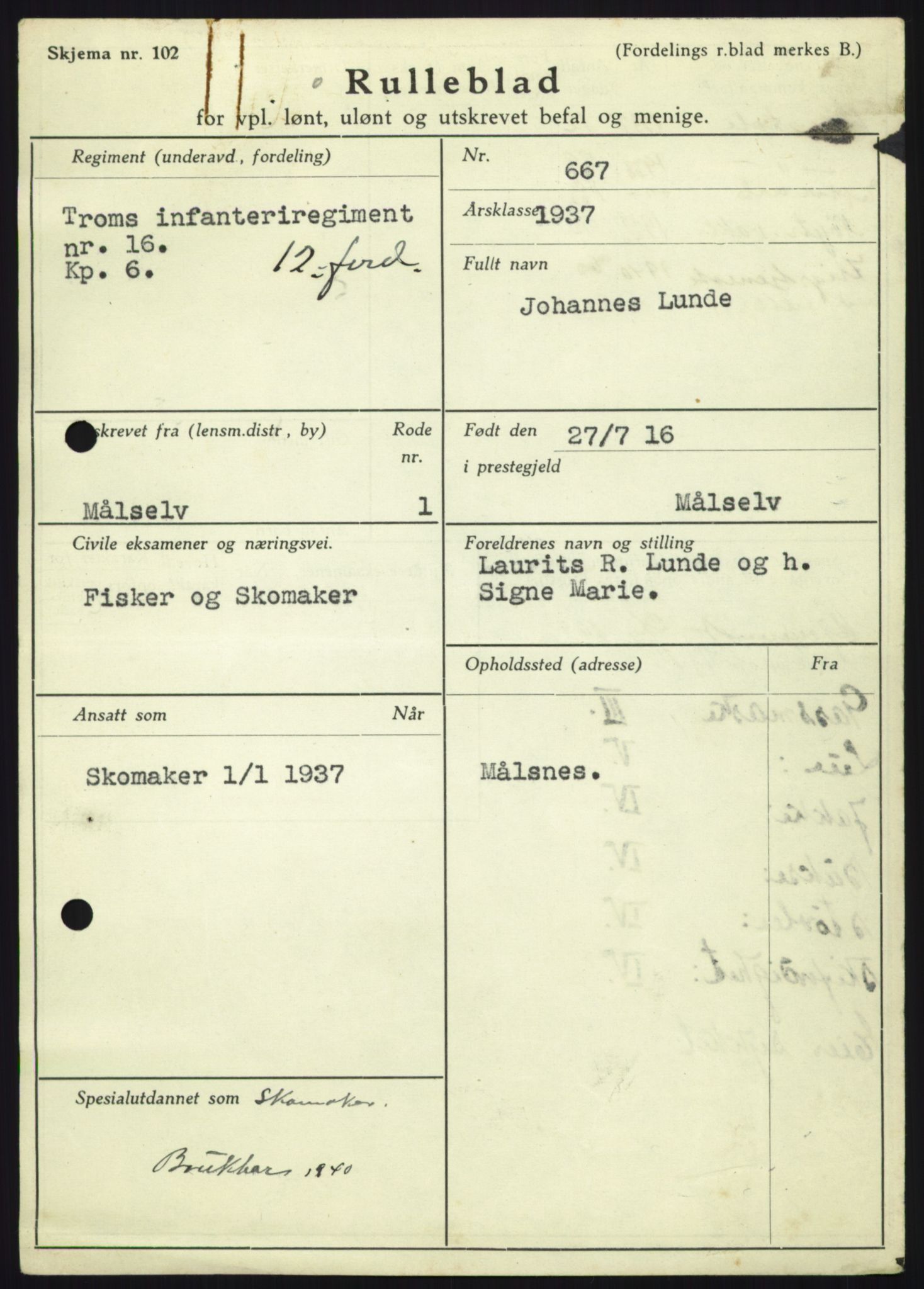 Forsvaret, Troms infanteriregiment nr. 16, AV/RA-RAFA-3146/P/Pa/L0021: Rulleblad for regimentets menige mannskaper, årsklasse 1937, 1937, p. 711