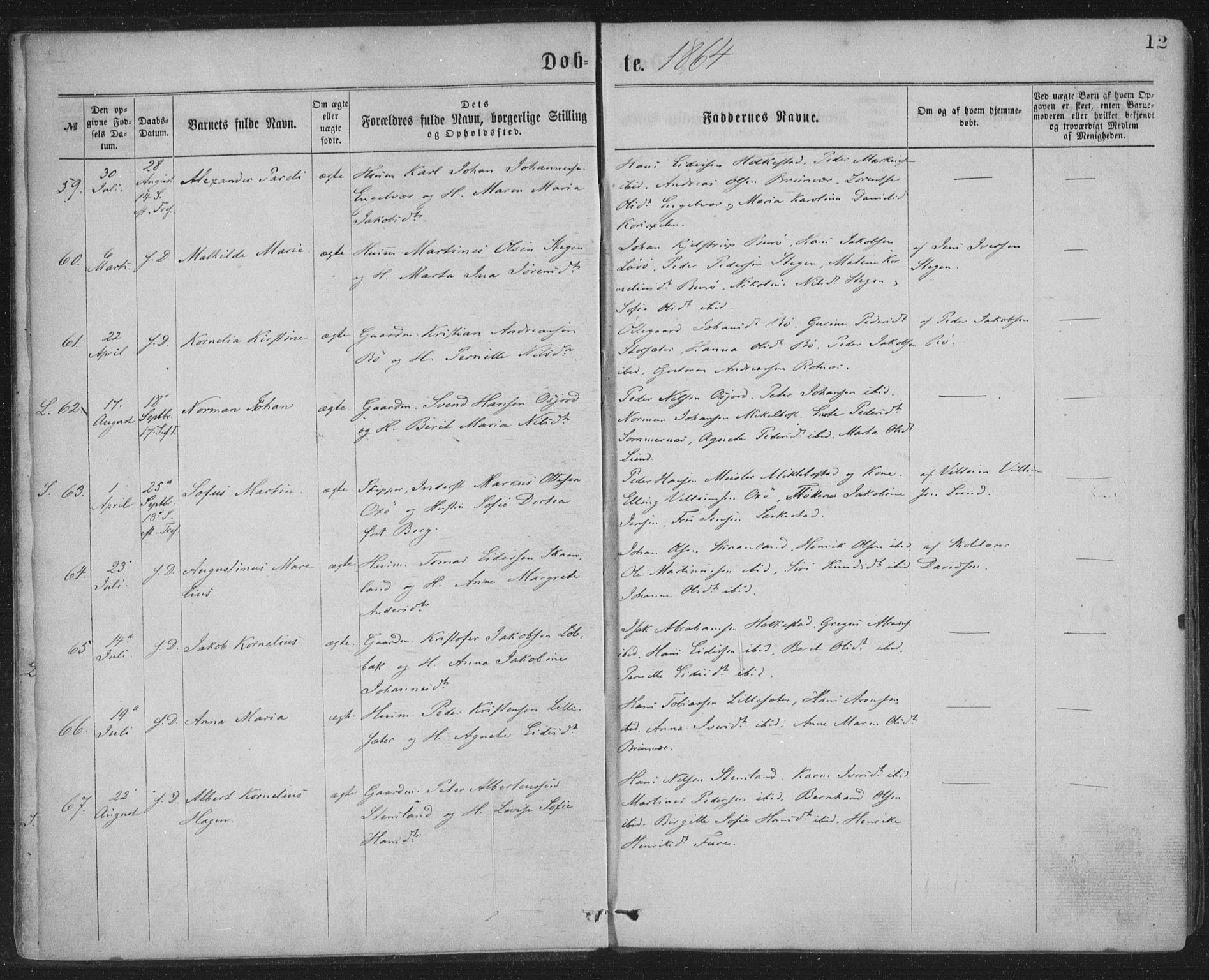 Ministerialprotokoller, klokkerbøker og fødselsregistre - Nordland, AV/SAT-A-1459/855/L0801: Parish register (official) no. 855A09, 1864-1874, p. 12