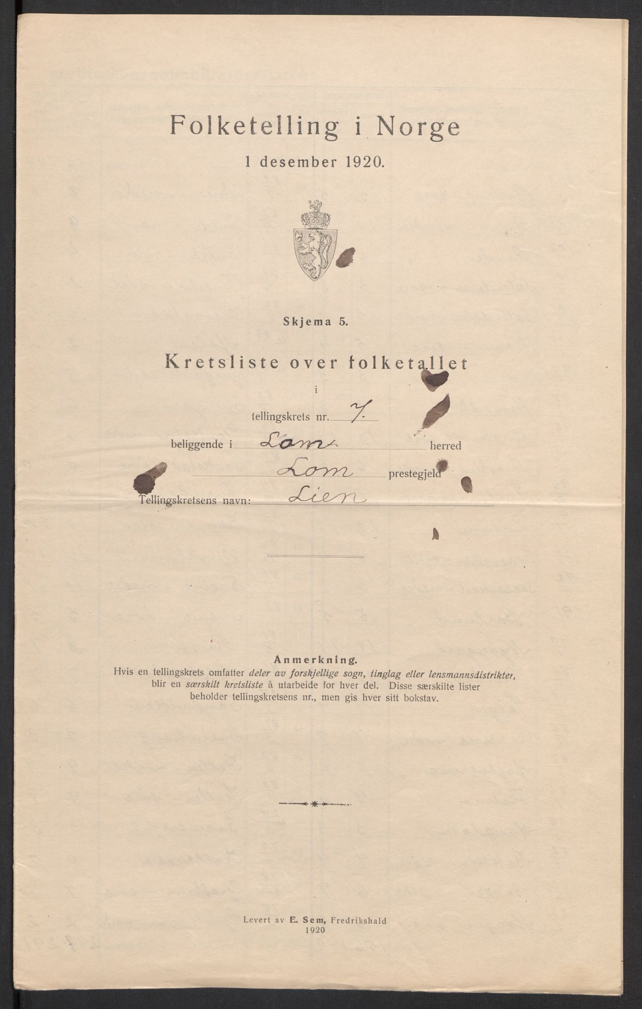 SAH, 1920 census for Lom, 1920, p. 26