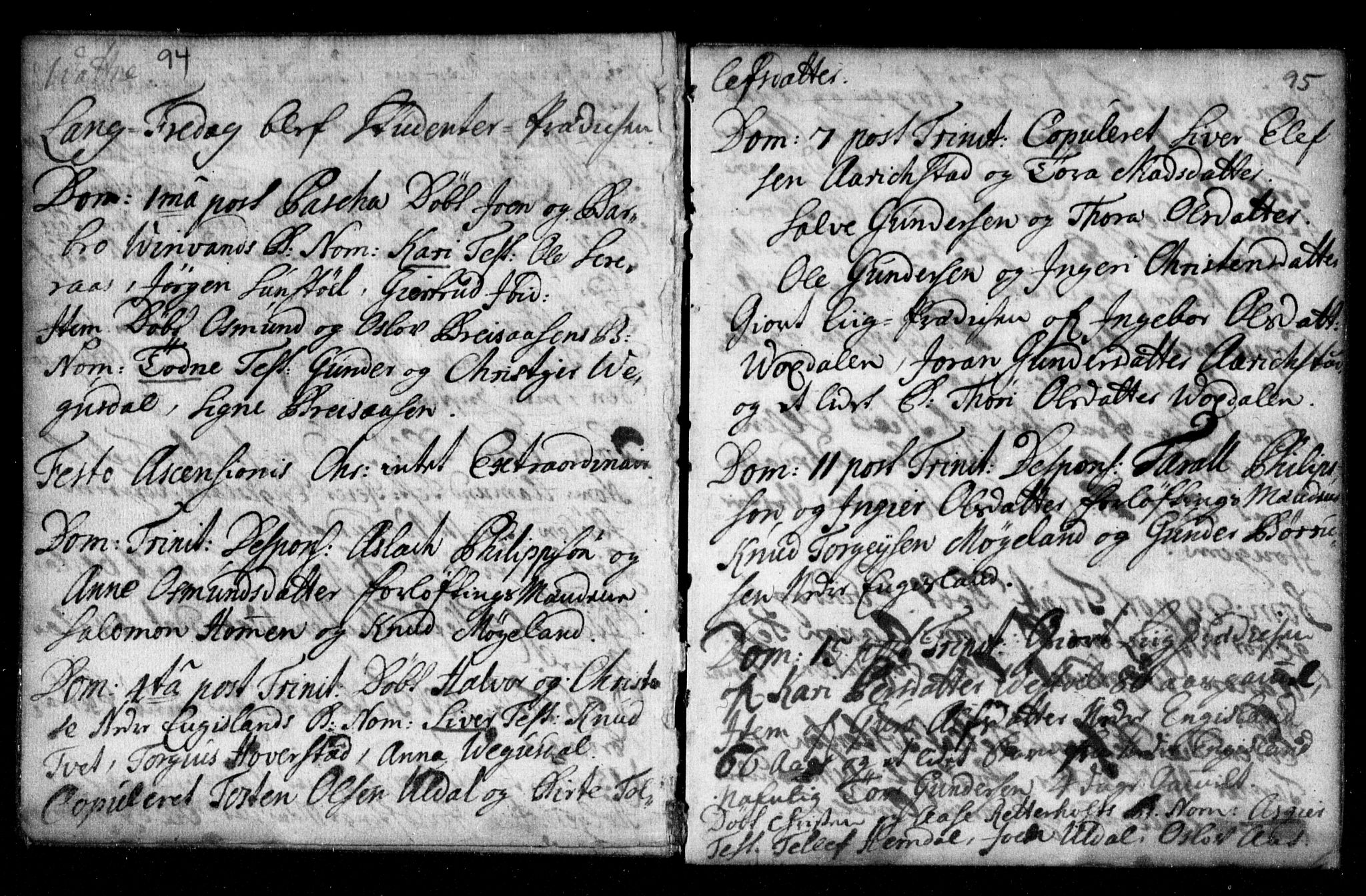 Herefoss sokneprestkontor, AV/SAK-1111-0019/F/Fa/Fab/L0001: Parish register (official) no. A 1, 1704-1779, p. 94-95