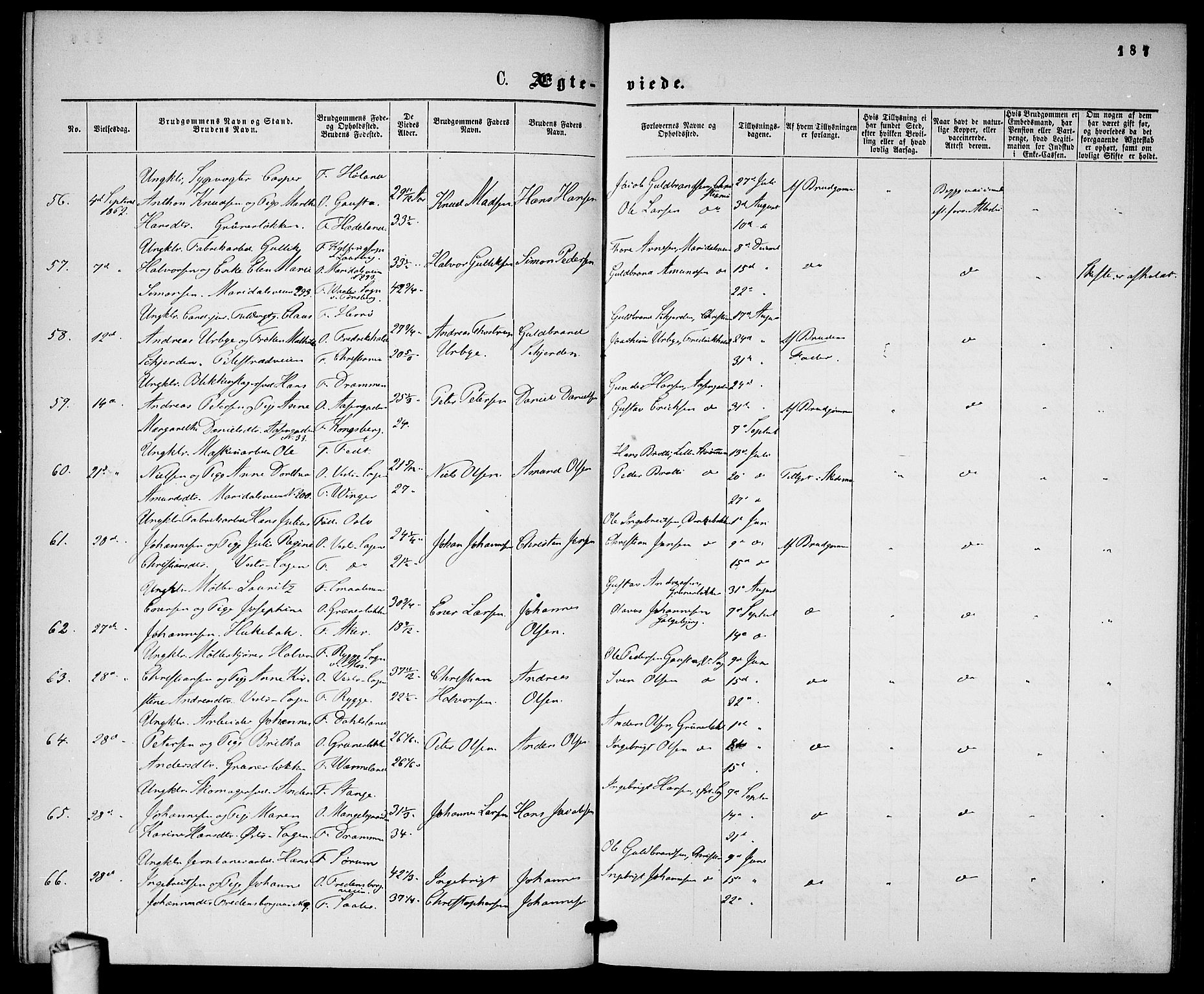 Gamle Aker prestekontor Kirkebøker, AV/SAO-A-10617a/G/L0001: Parish register (copy) no. 1, 1861-1868, p. 187