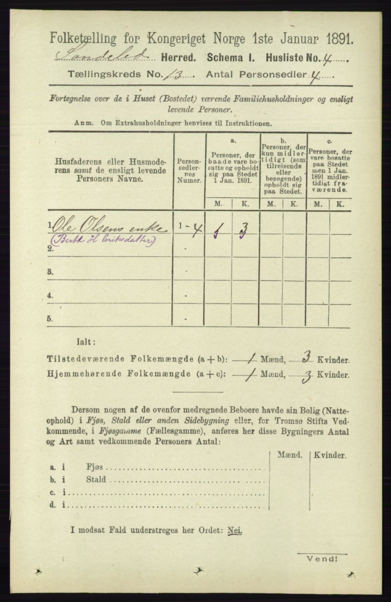 RA, 1891 census for 0913 Søndeled, 1891, p. 3869