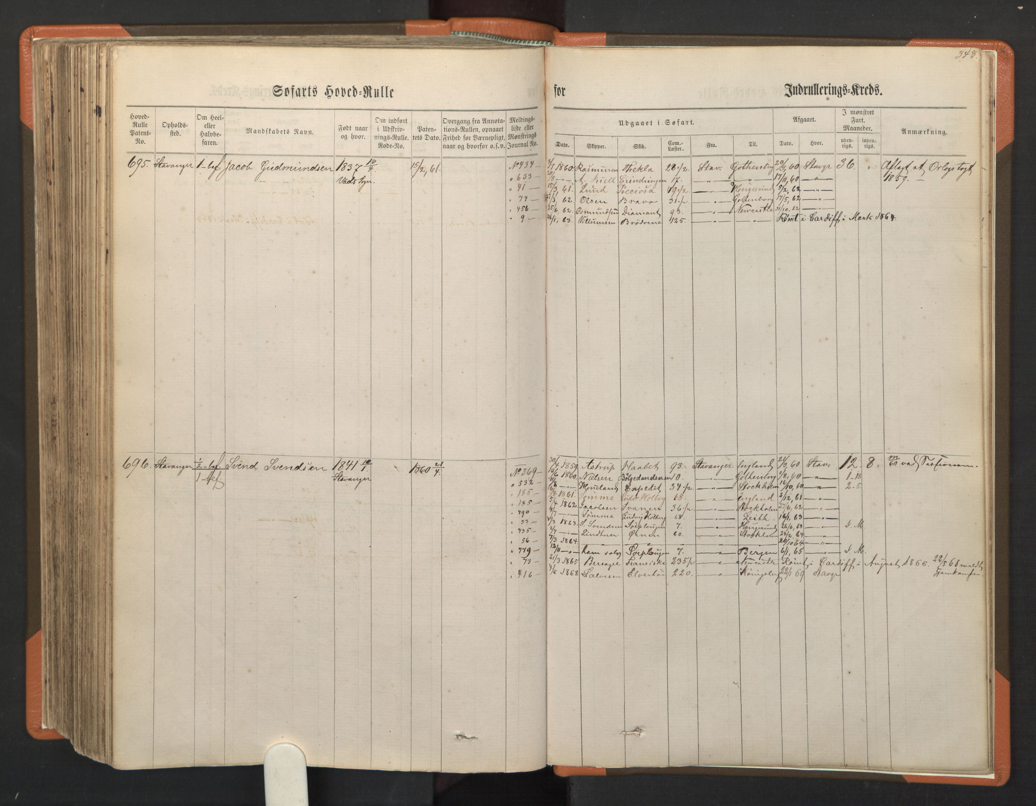 Stavanger sjømannskontor, AV/SAST-A-102006/F/Fb/Fbb/L0001: Sjøfartshovedrulle, patentnr. 1-720 (del 1), 1860-1863, p. 352