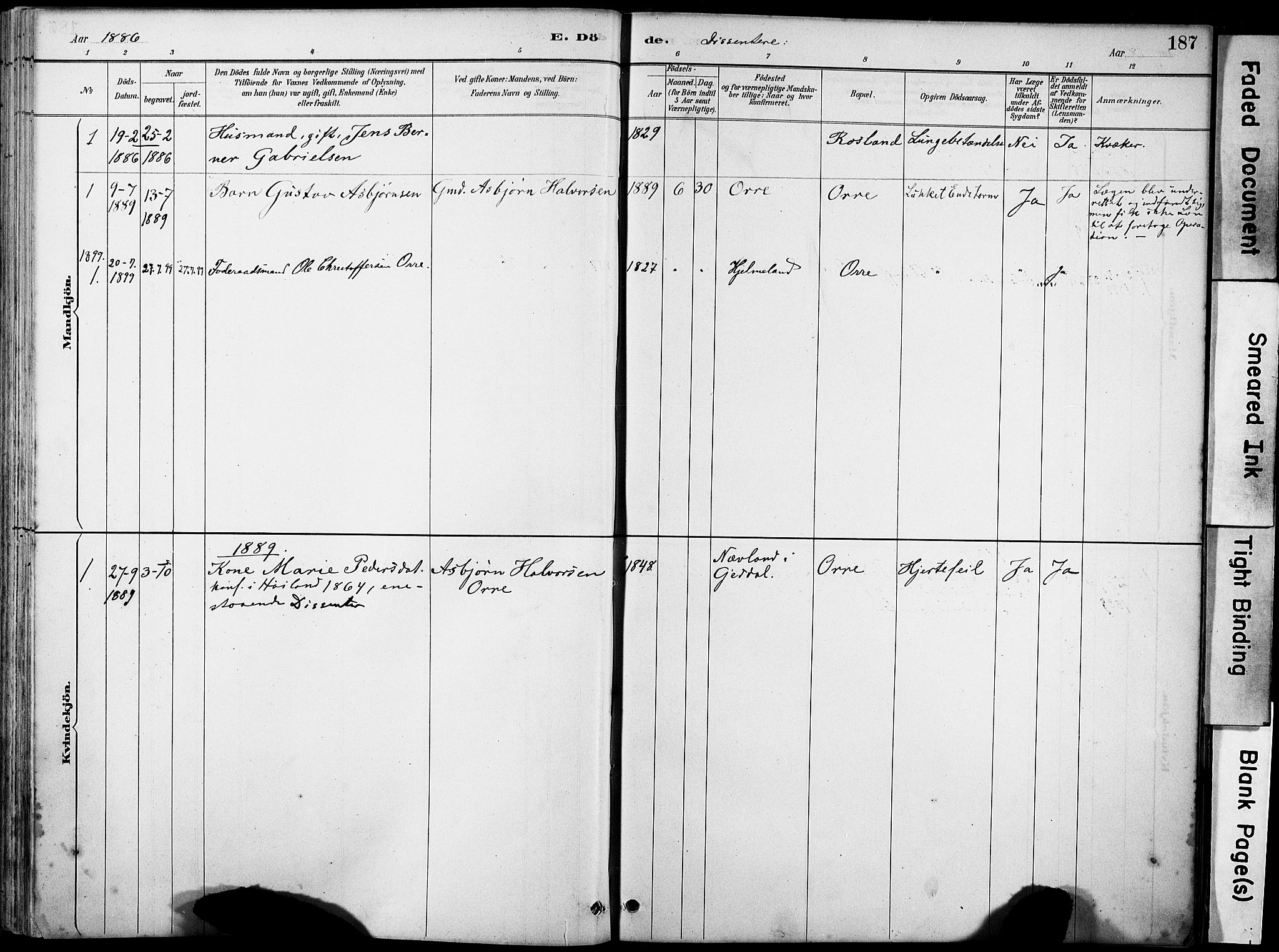 Klepp sokneprestkontor, SAST/A-101803/001/3/30BA/L0007: Parish register (official) no. A 8, 1886-1912, p. 187