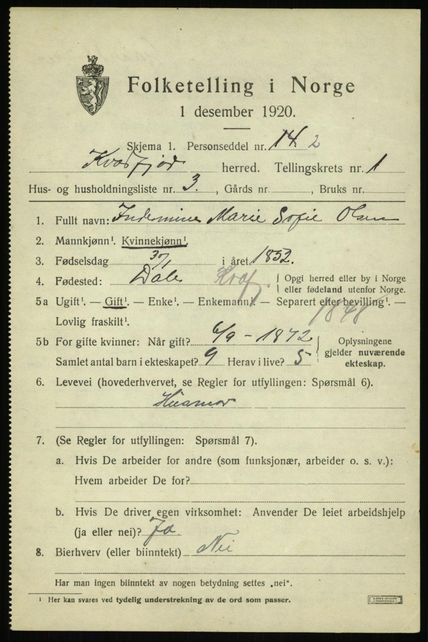 SATØ, 1920 census for Kvæfjord, 1920, p. 1201