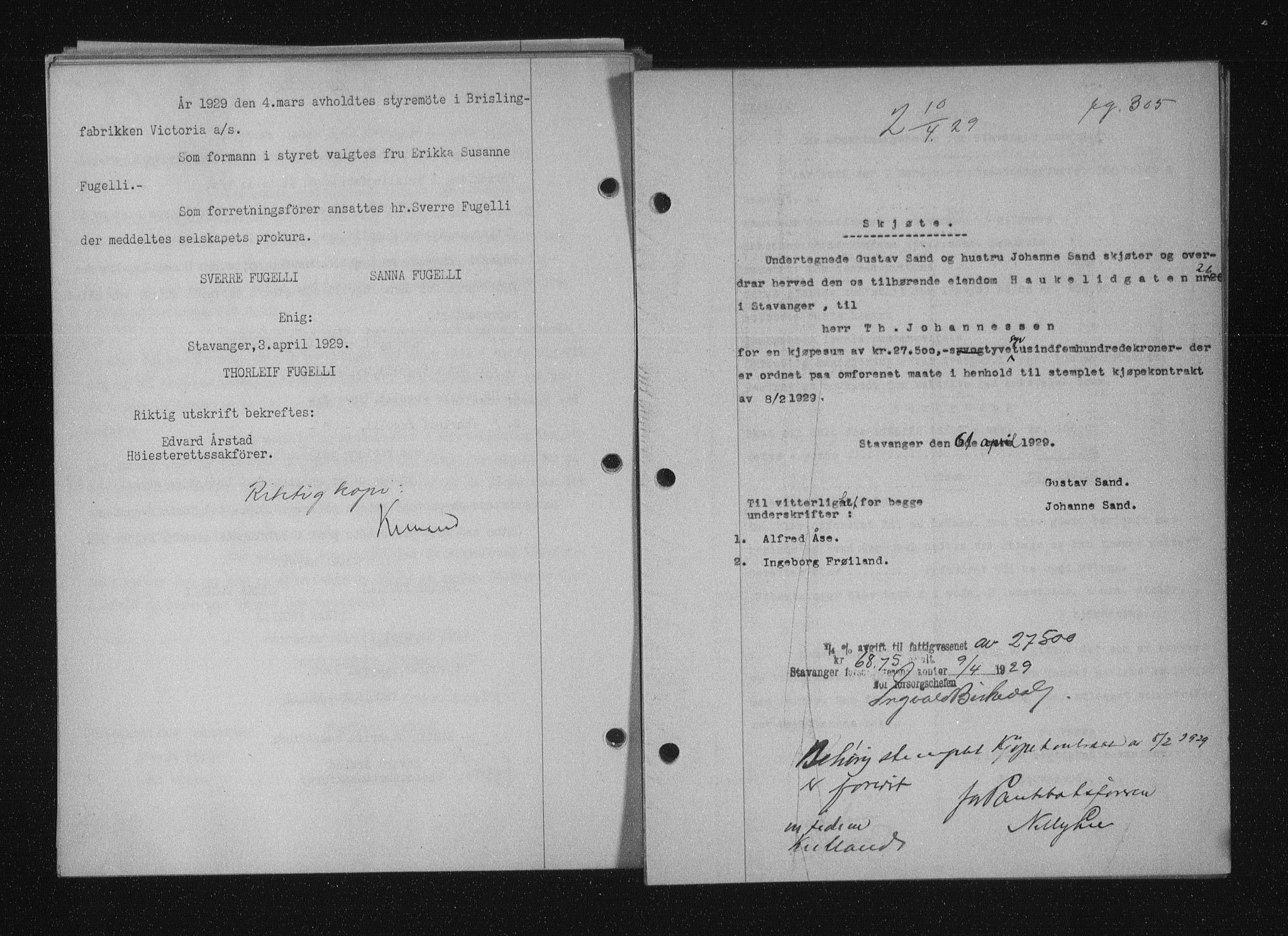 Stavanger byfogd, SAST/A-101408/001/4/41/410/410BB/L0055: Mortgage book no. 43, 1928-1929, Deed date: 10.04.1929