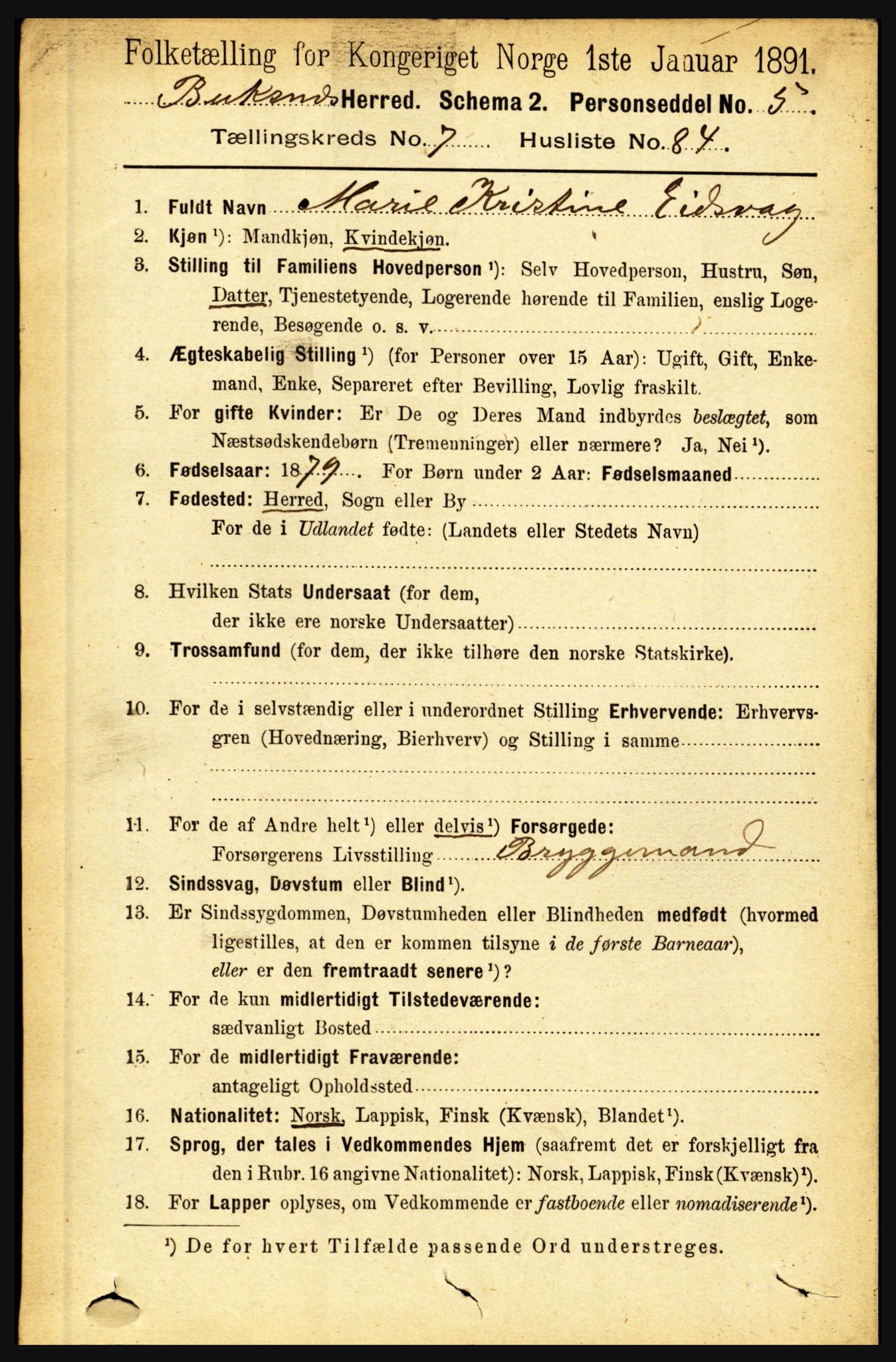 RA, 1891 census for 1860 Buksnes, 1891, p. 5547