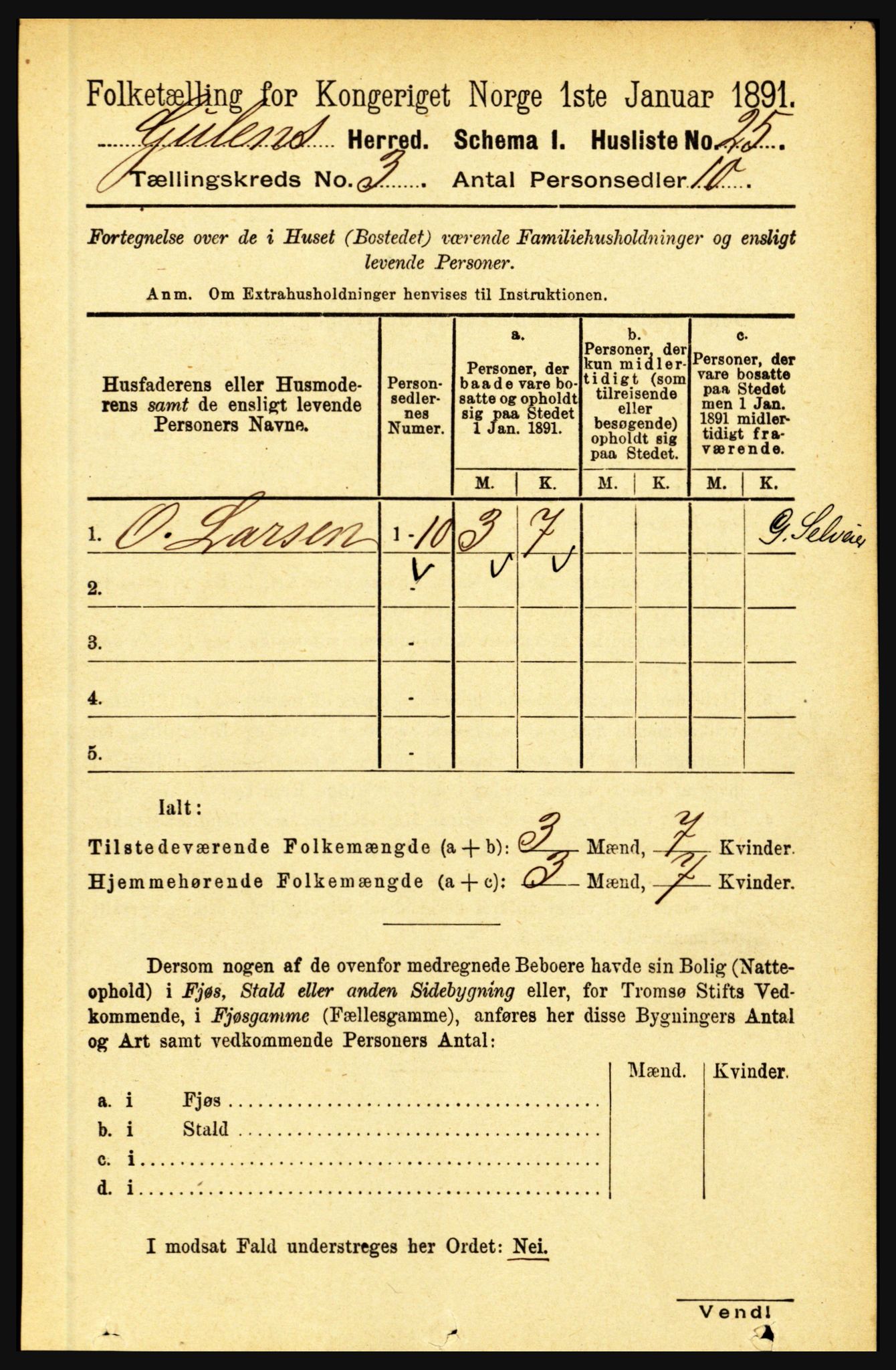 RA, 1891 census for 1411 Gulen, 1891, p. 872