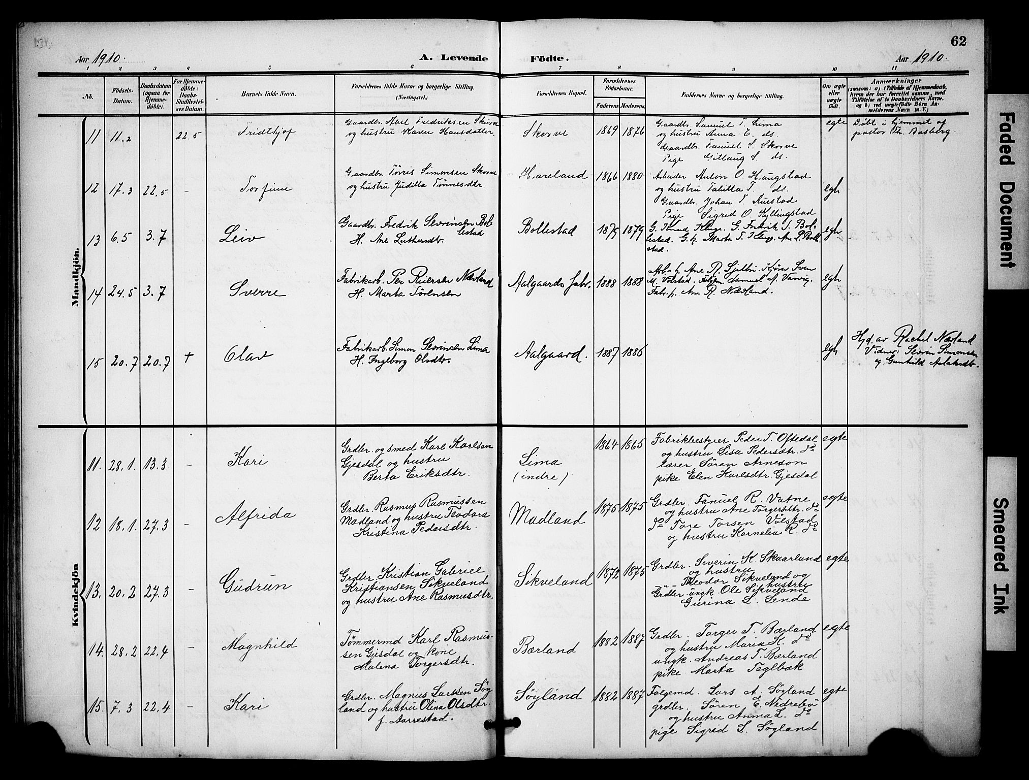Lye sokneprestkontor, SAST/A-101794/001/30BB/L0009: Parish register (copy) no. B 9, 1902-1923, p. 62