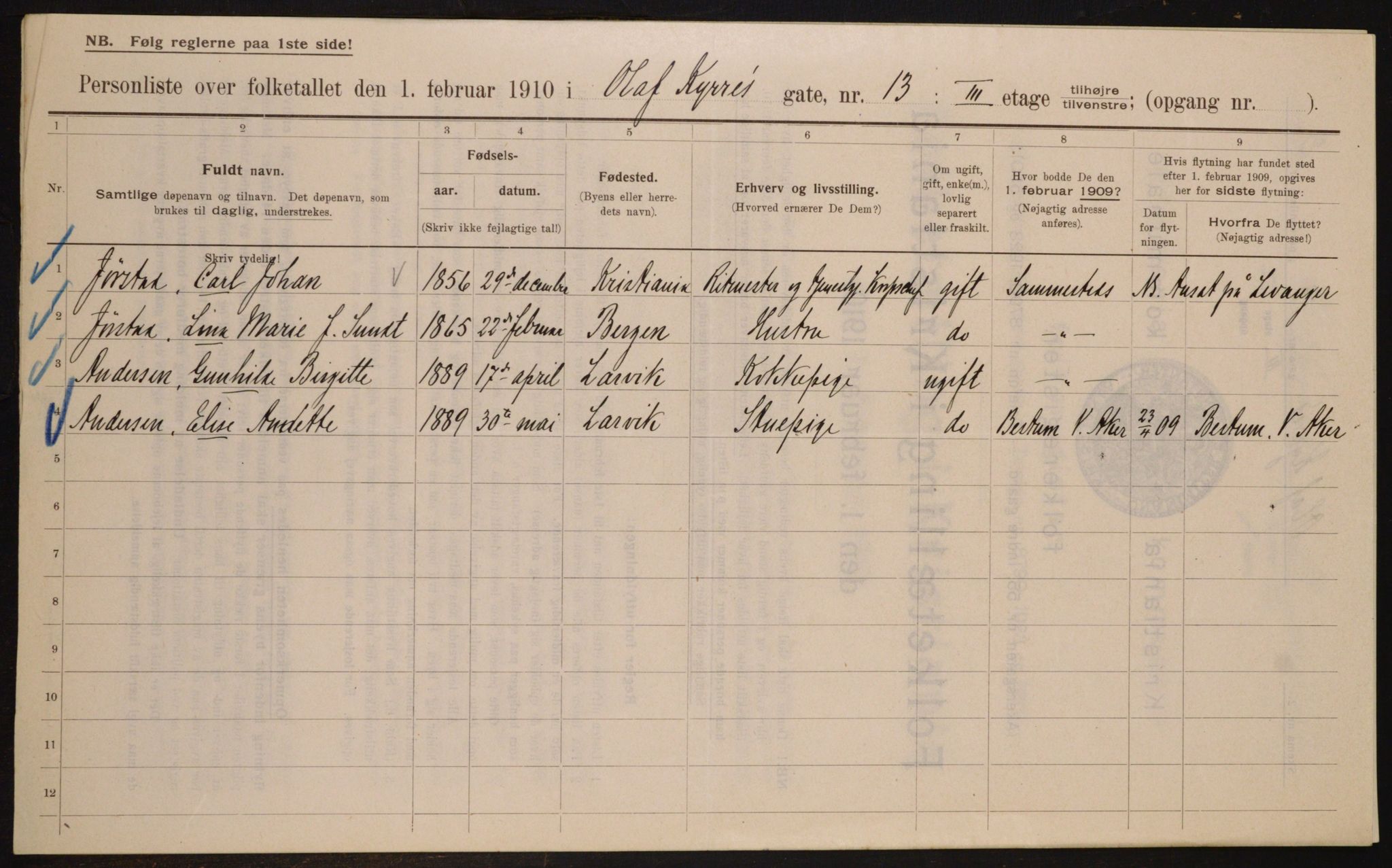 OBA, Municipal Census 1910 for Kristiania, 1910, p. 72670