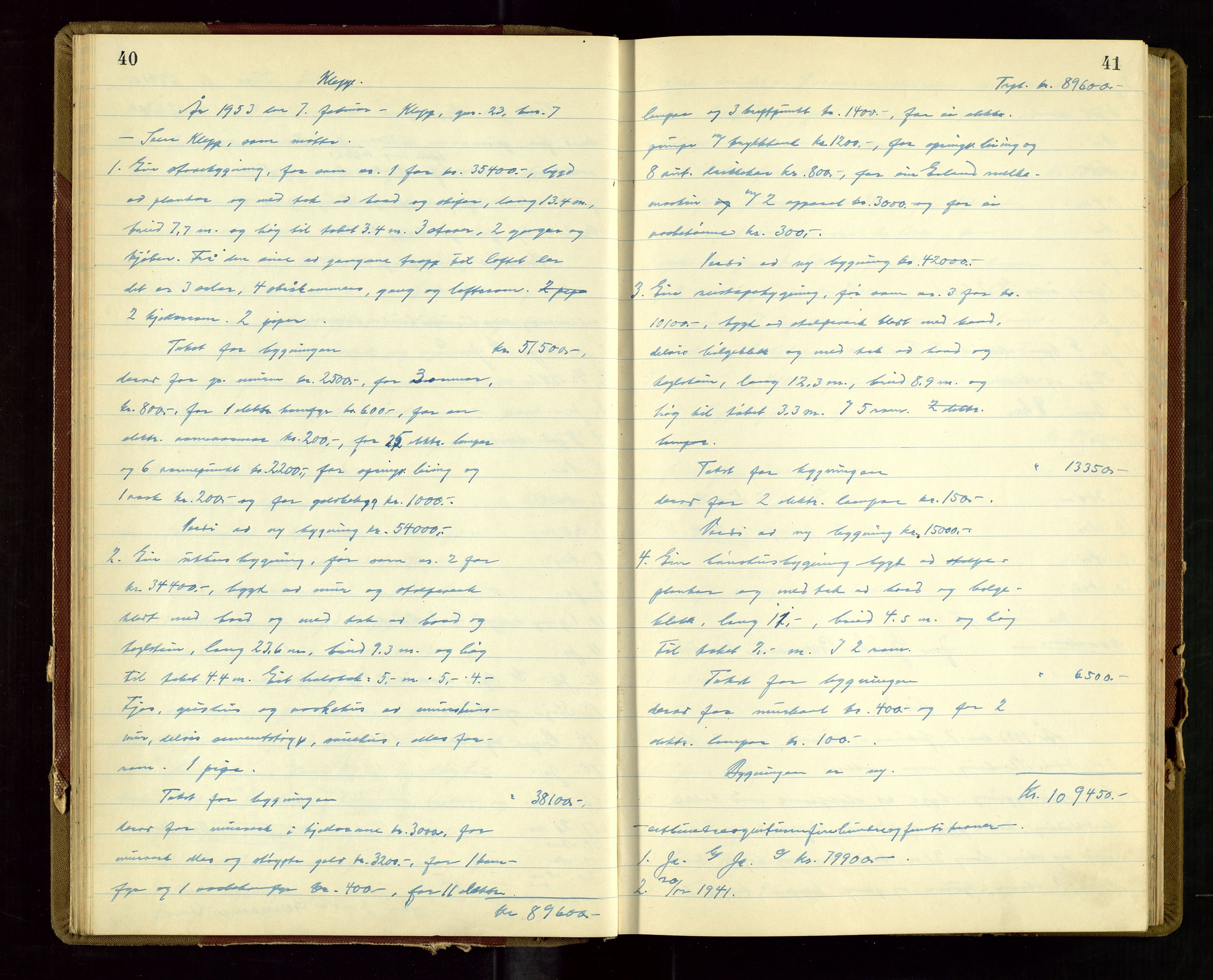 Klepp lensmannskontor, AV/SAST-A-100163/Gob/L0009: "Branntakstprotokoll", 1952-1955, p. 40-41