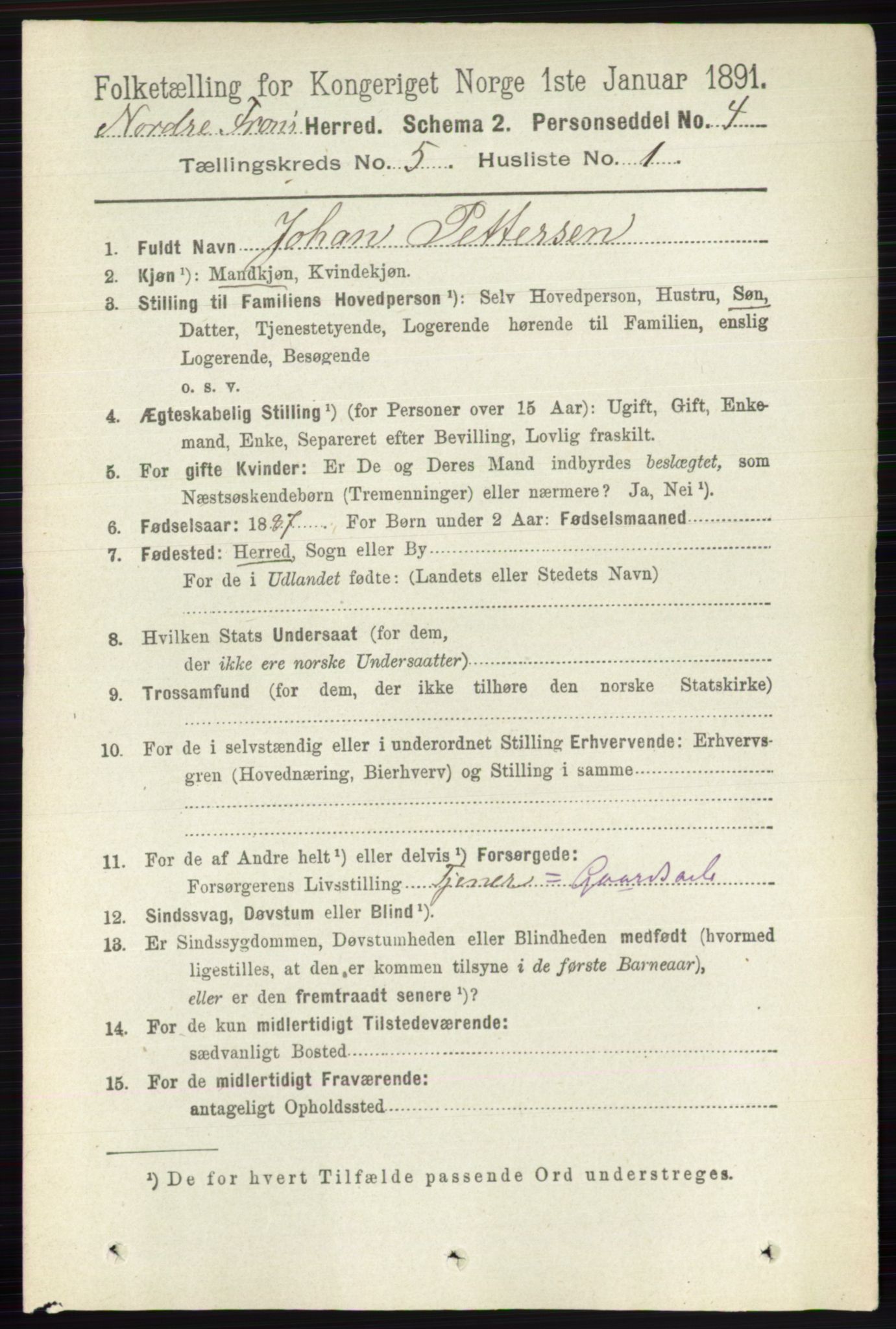 RA, 1891 census for 0518 Nord-Fron, 1891, p. 1967