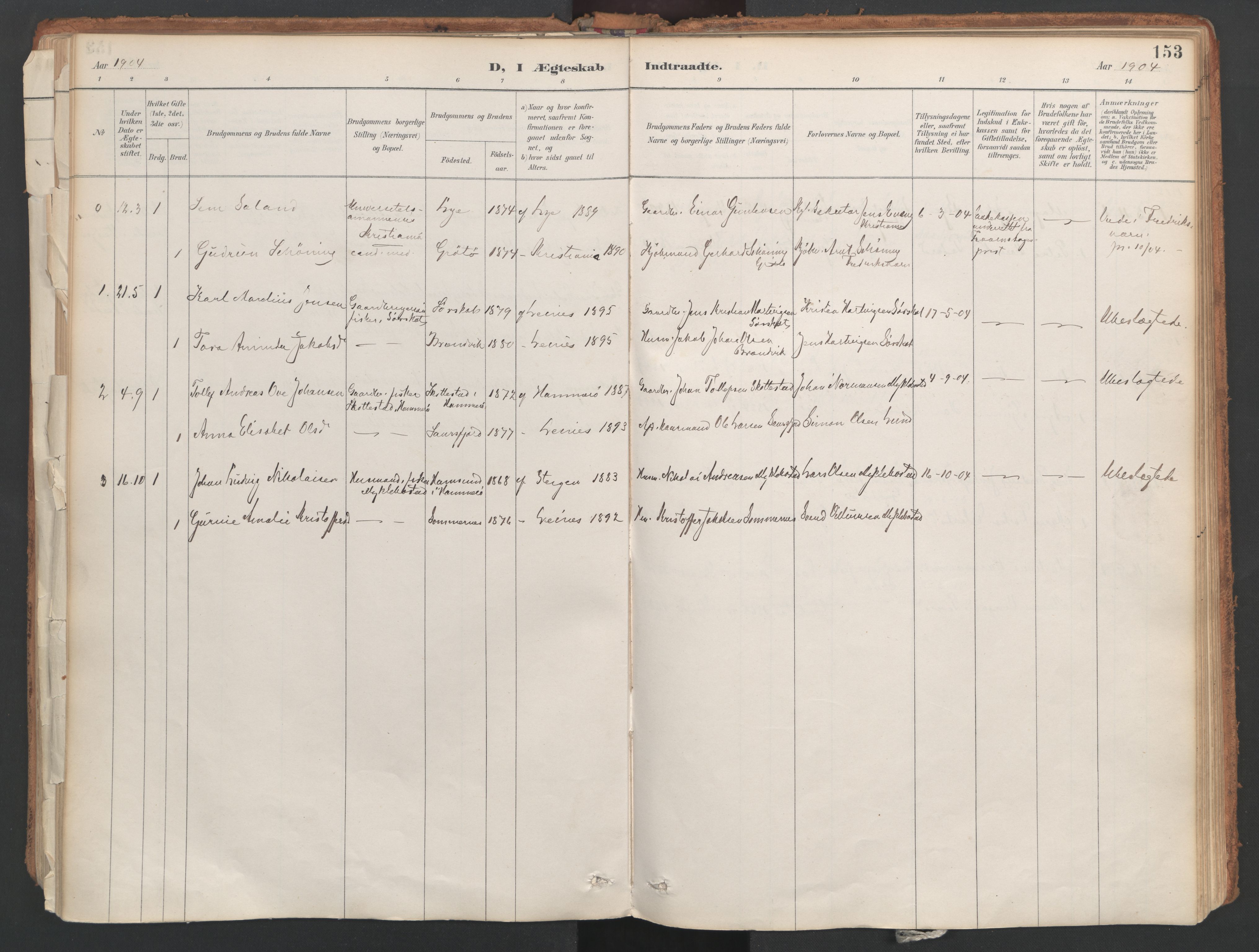 Ministerialprotokoller, klokkerbøker og fødselsregistre - Nordland, AV/SAT-A-1459/857/L0822: Parish register (official) no. 857A02, 1890-1917, p. 153