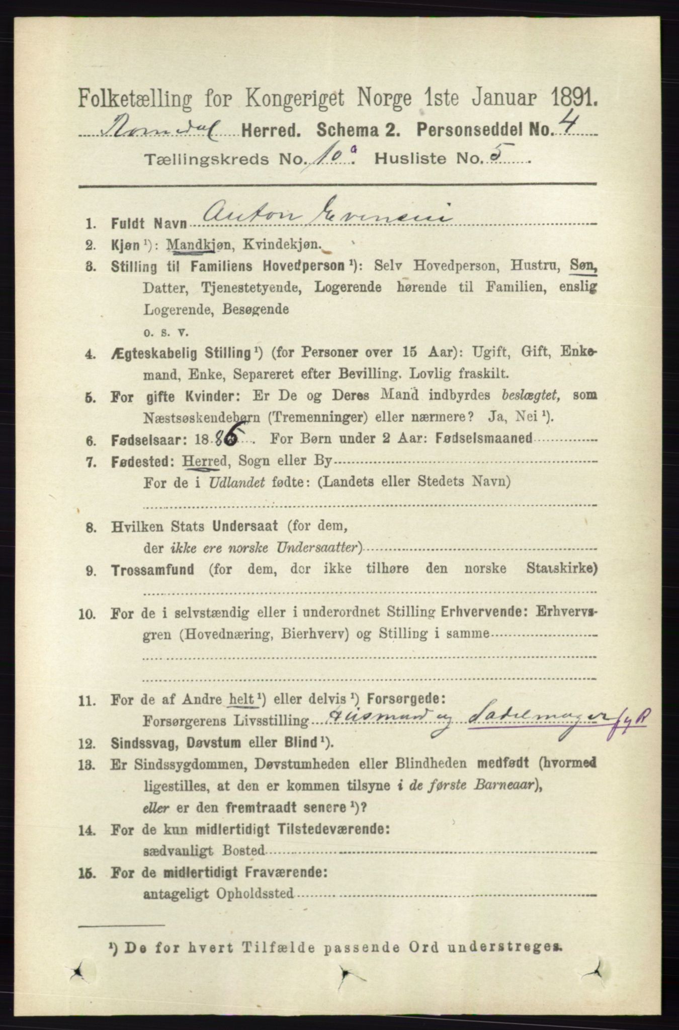 RA, 1891 census for 0416 Romedal, 1891, p. 4840