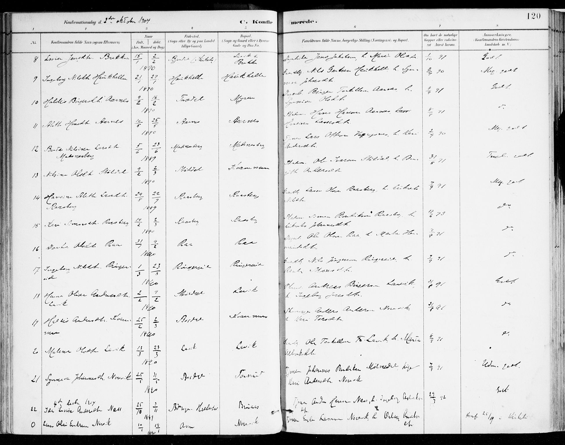 Lavik sokneprestembete, AV/SAB-A-80901: Parish register (official) no. B 1, 1882-1908, p. 120