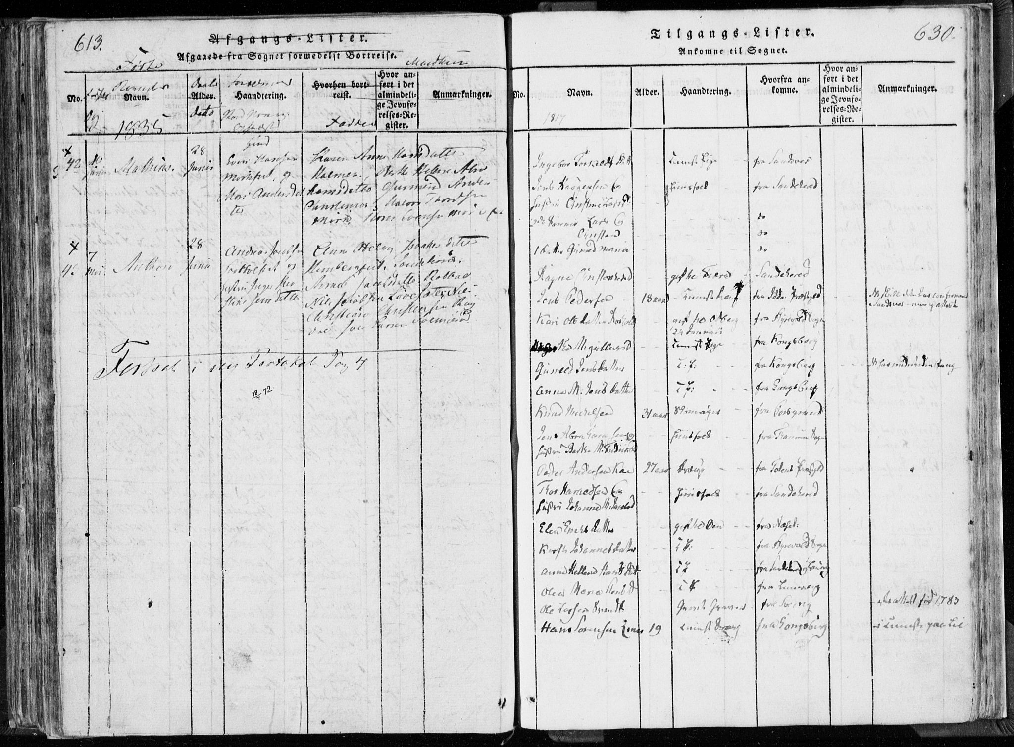 Hedrum kirkebøker, SAKO/A-344/F/Fa/L0004: Parish register (official) no. I 4, 1817-1835, p. 613-614