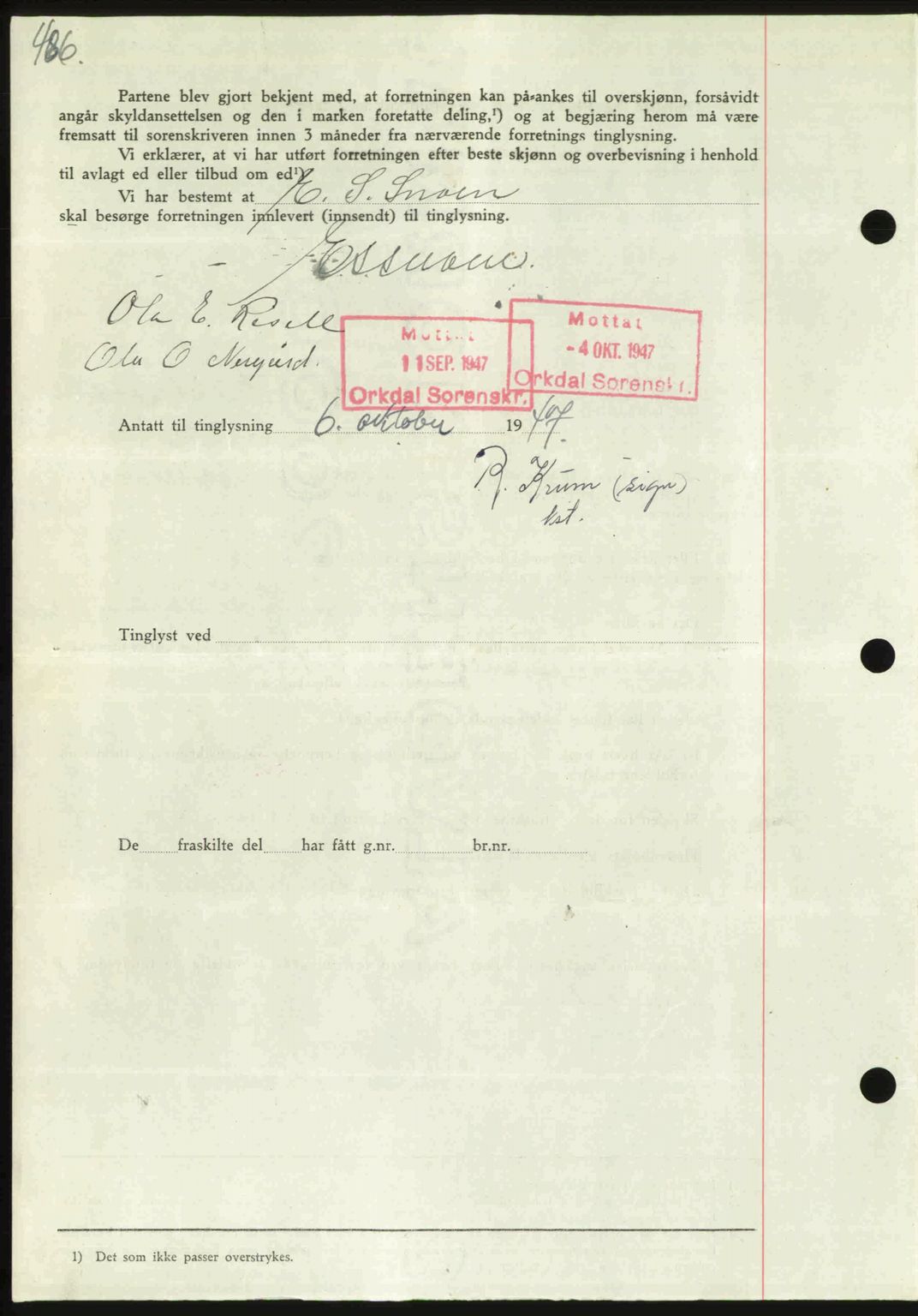Orkdal sorenskriveri, SAT/A-4169/1/2/2C: Mortgage book no. A, 1947-1947, Diary no: : 1272/1947