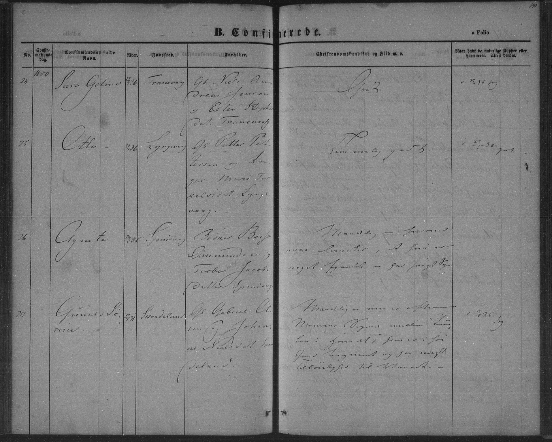 Herad sokneprestkontor, AV/SAK-1111-0018/F/Fa/Fab/L0003: Parish register (official) no. A 3, 1844-1853, p. 141