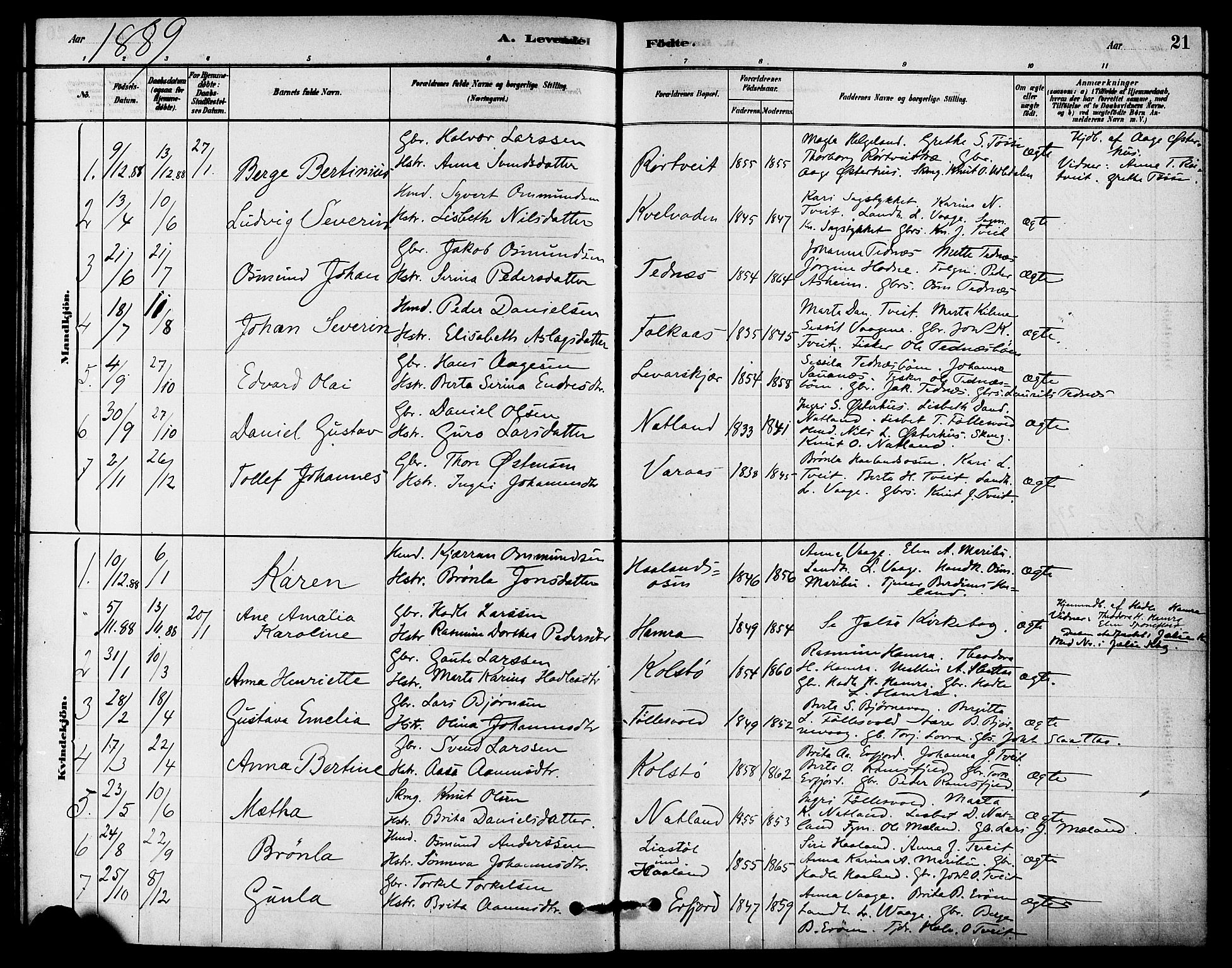 Jelsa sokneprestkontor, SAST/A-101842/01/IV: Parish register (official) no. A 9, 1878-1898, p. 21