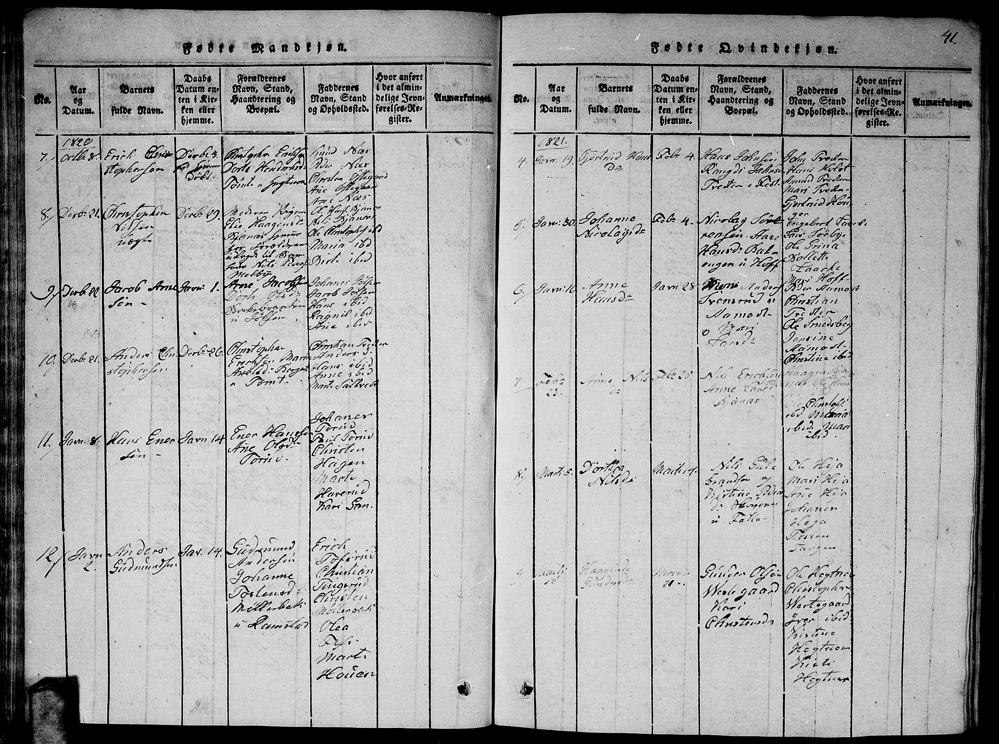 Fet prestekontor Kirkebøker, AV/SAO-A-10370a/G/Ga/L0001: Parish register (copy) no. I 1, 1815-1842, p. 41