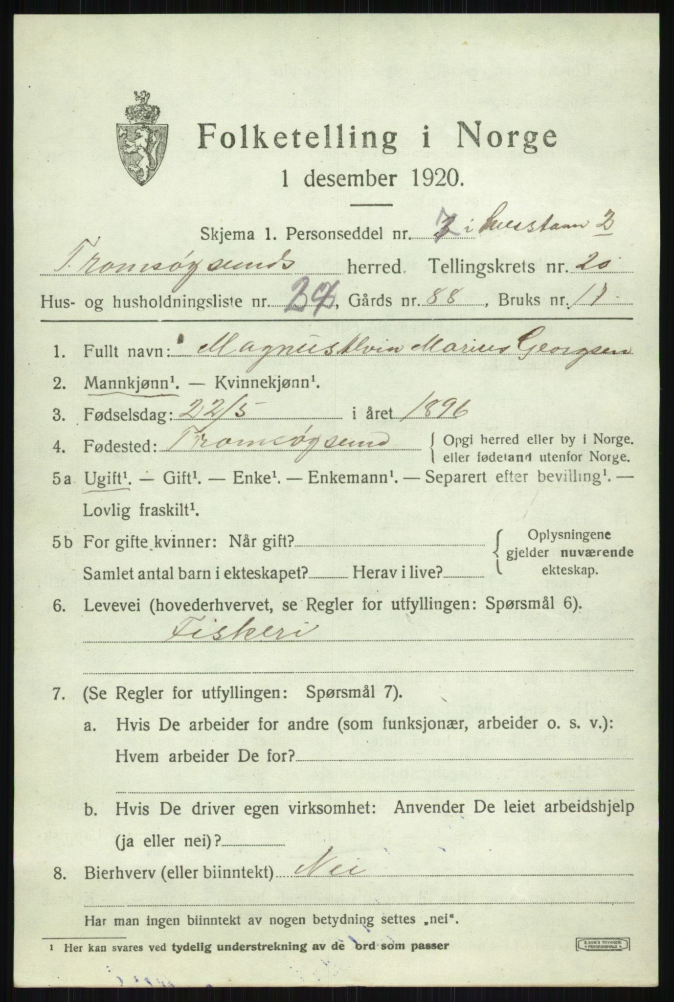 SATØ, 1920 census for Tromsøysund, 1920, p. 10914