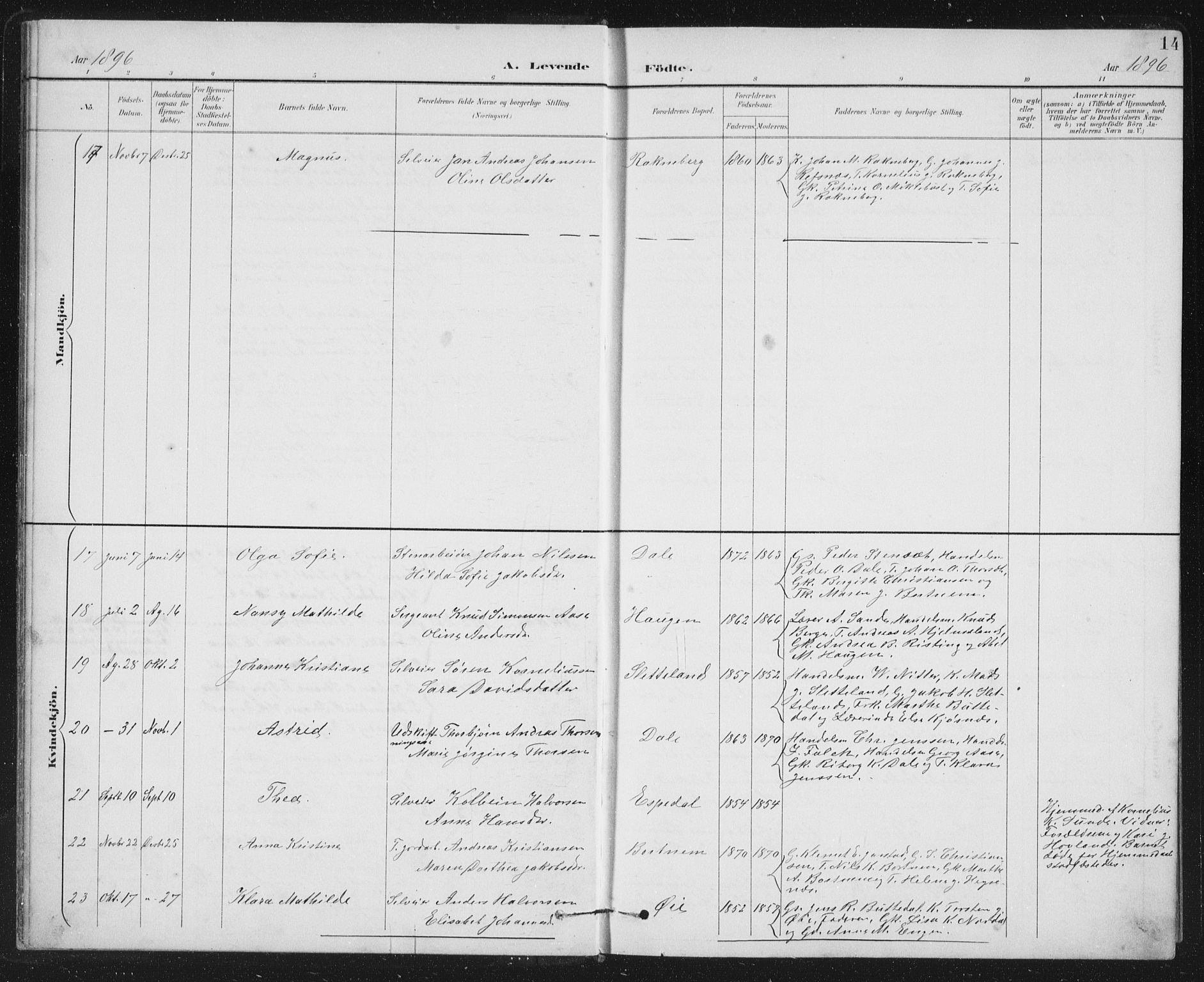 Fjaler sokneprestembete, SAB/A-79801/H/Hab/Habc/L0003: Parish register (copy) no. C 3, 1894-1917, p. 14