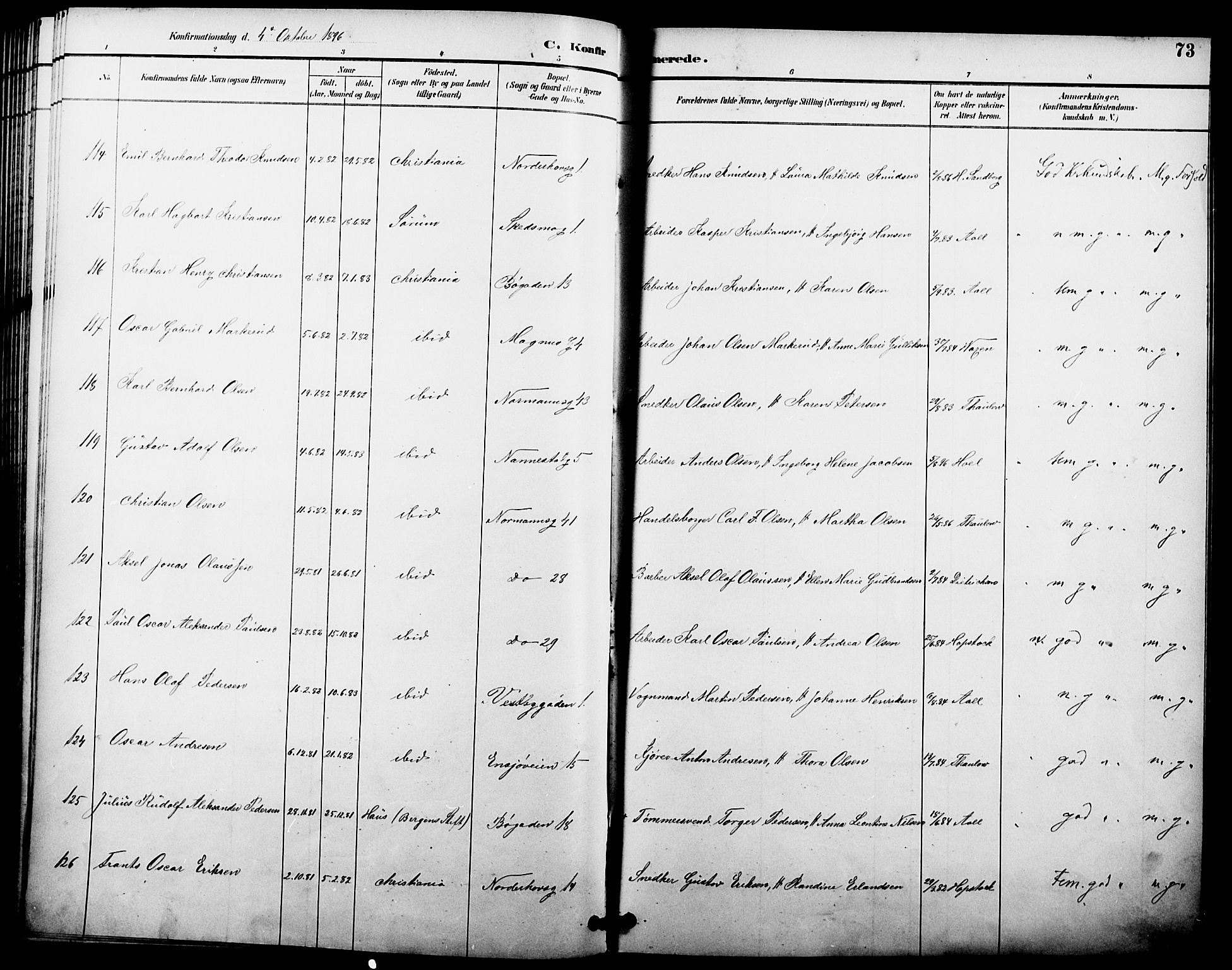 Kampen prestekontor Kirkebøker, AV/SAO-A-10853/F/Fa/L0008: Parish register (official) no. I 8, 1892-1902, p. 73