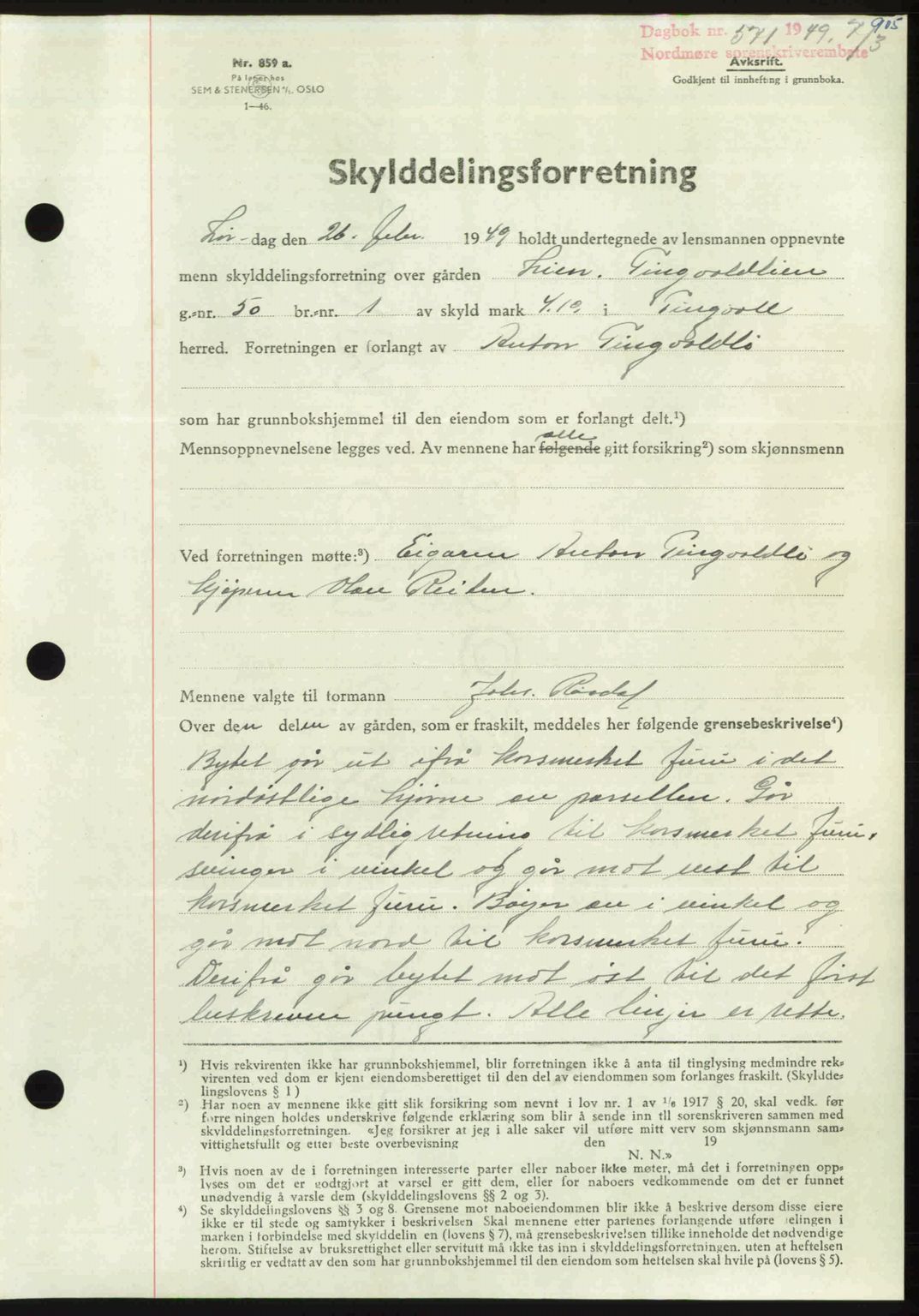 Nordmøre sorenskriveri, AV/SAT-A-4132/1/2/2Ca: Mortgage book no. A110, 1948-1949, Diary no: : 571/1949