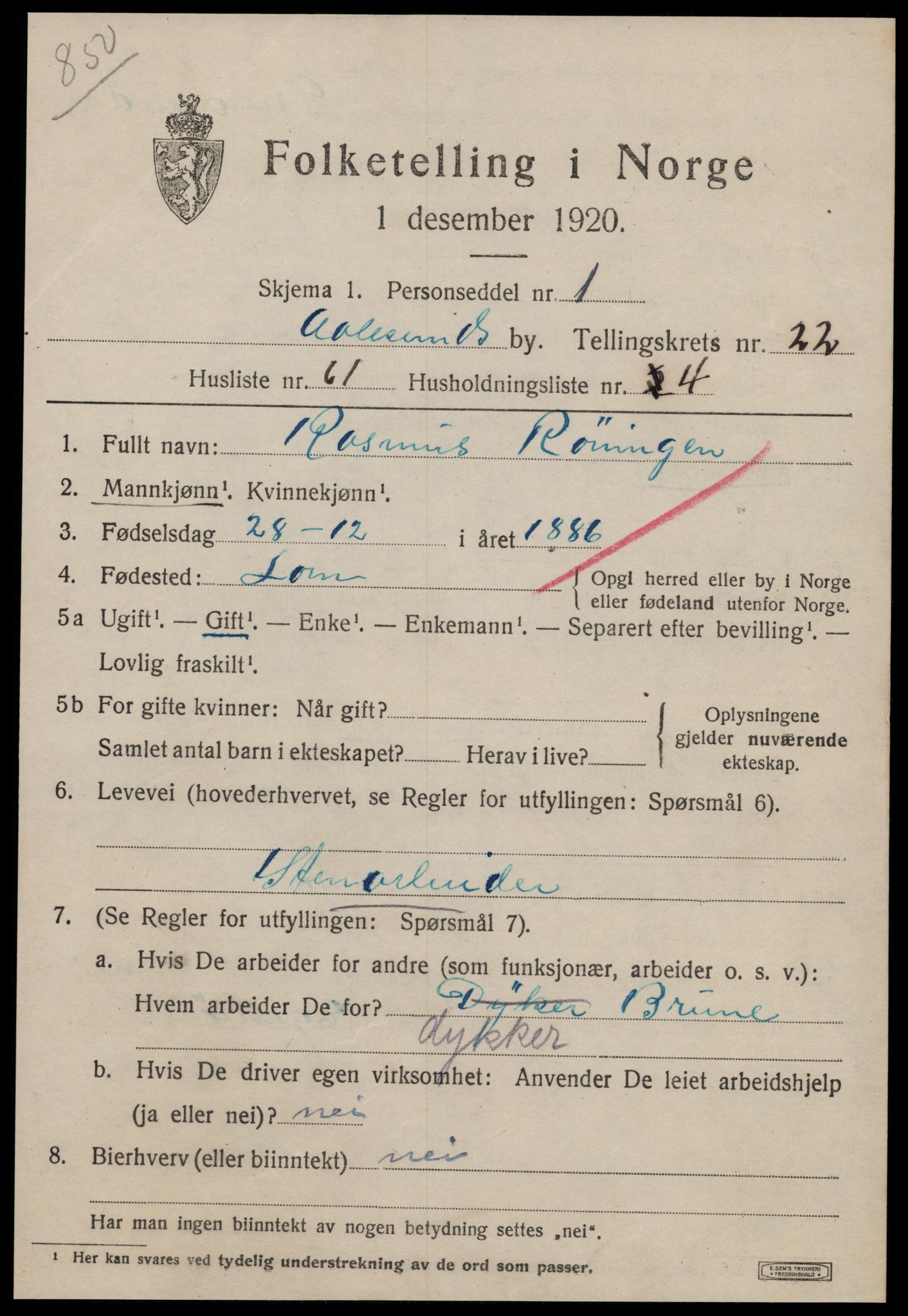 SAT, 1920 census for Ålesund, 1920, p. 41998