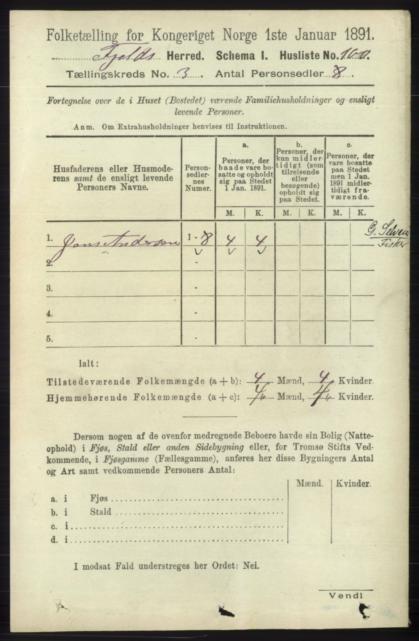 RA, 1891 census for 1246 Fjell, 1891, p. 1313