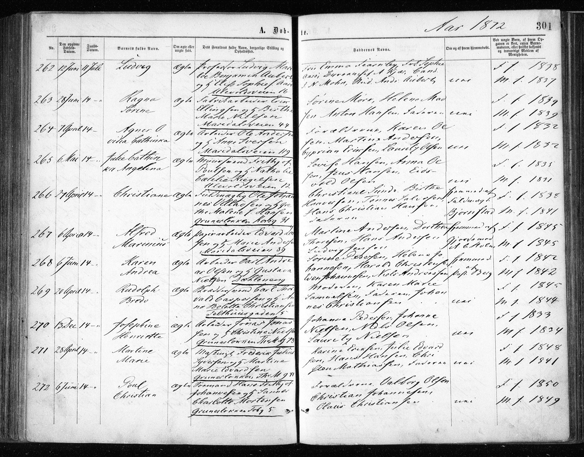 Gamle Aker prestekontor Kirkebøker, AV/SAO-A-10617a/F/L0002: Parish register (official) no. 2, 1864-1872, p. 301