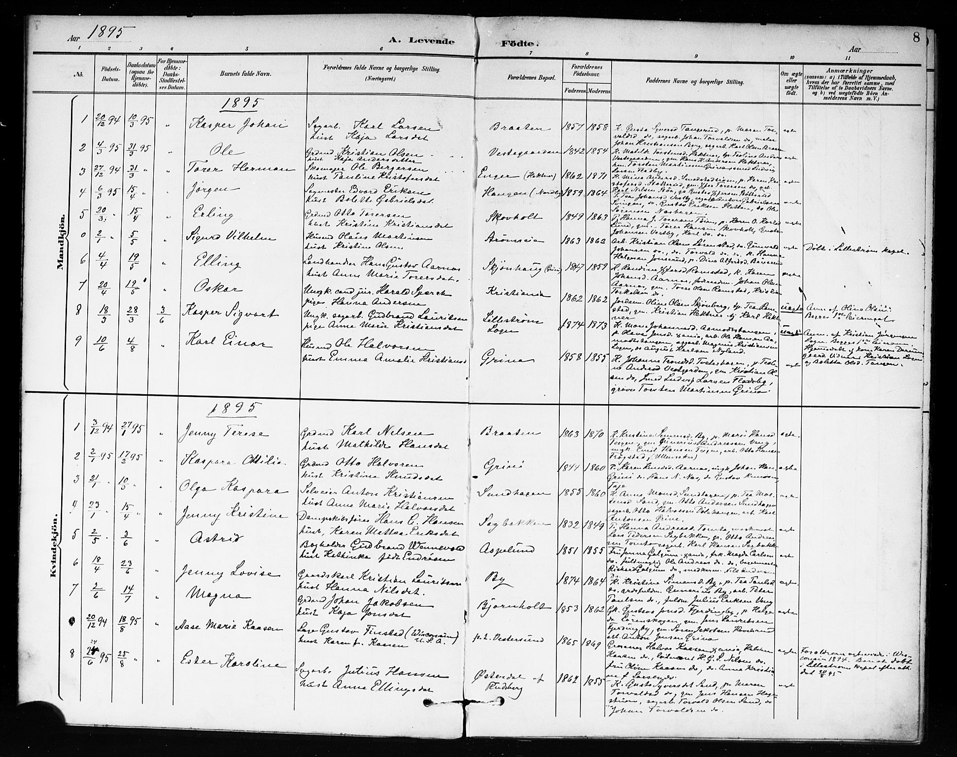 Fet prestekontor Kirkebøker, AV/SAO-A-10370a/F/Fb/L0002: Parish register (official) no. II 2, 1892-1904, p. 8