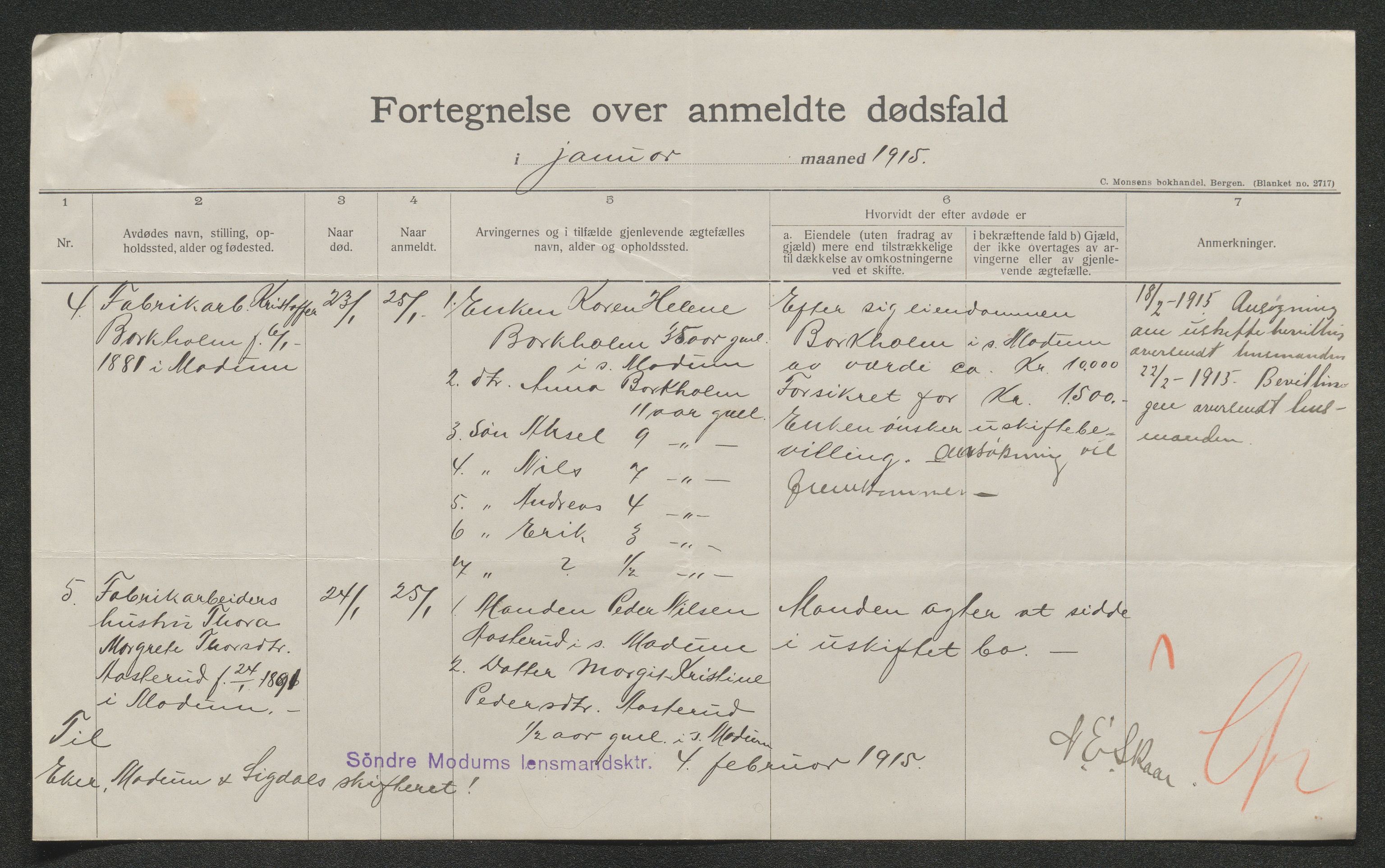 Eiker, Modum og Sigdal sorenskriveri, SAKO/A-123/H/Ha/Hab/L0037: Dødsfallsmeldinger, 1914-1915, p. 875