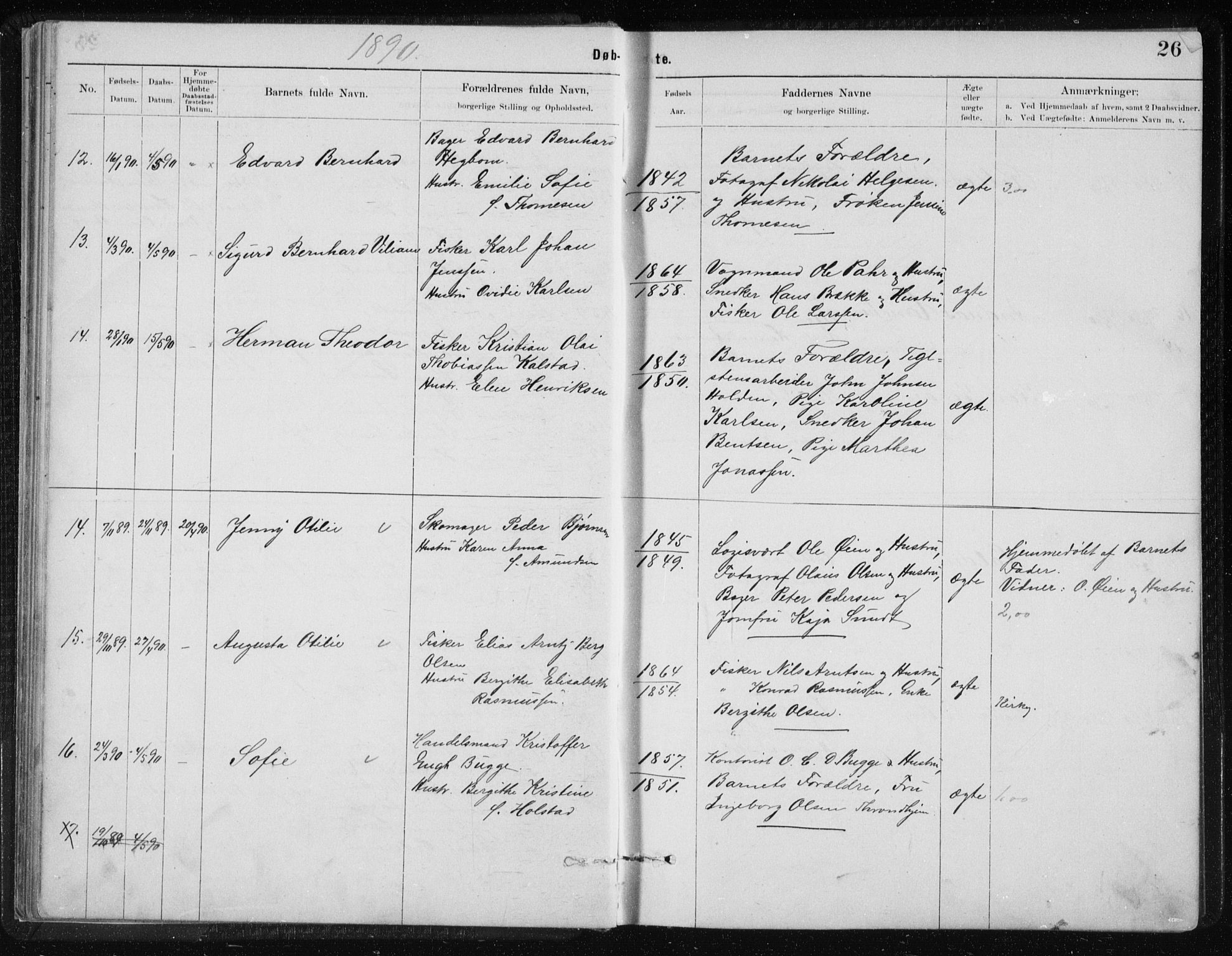 Ministerialprotokoller, klokkerbøker og fødselsregistre - Nordland, SAT/A-1459/801/L0032: Parish register (copy) no. 801C07, 1889-1897, p. 26