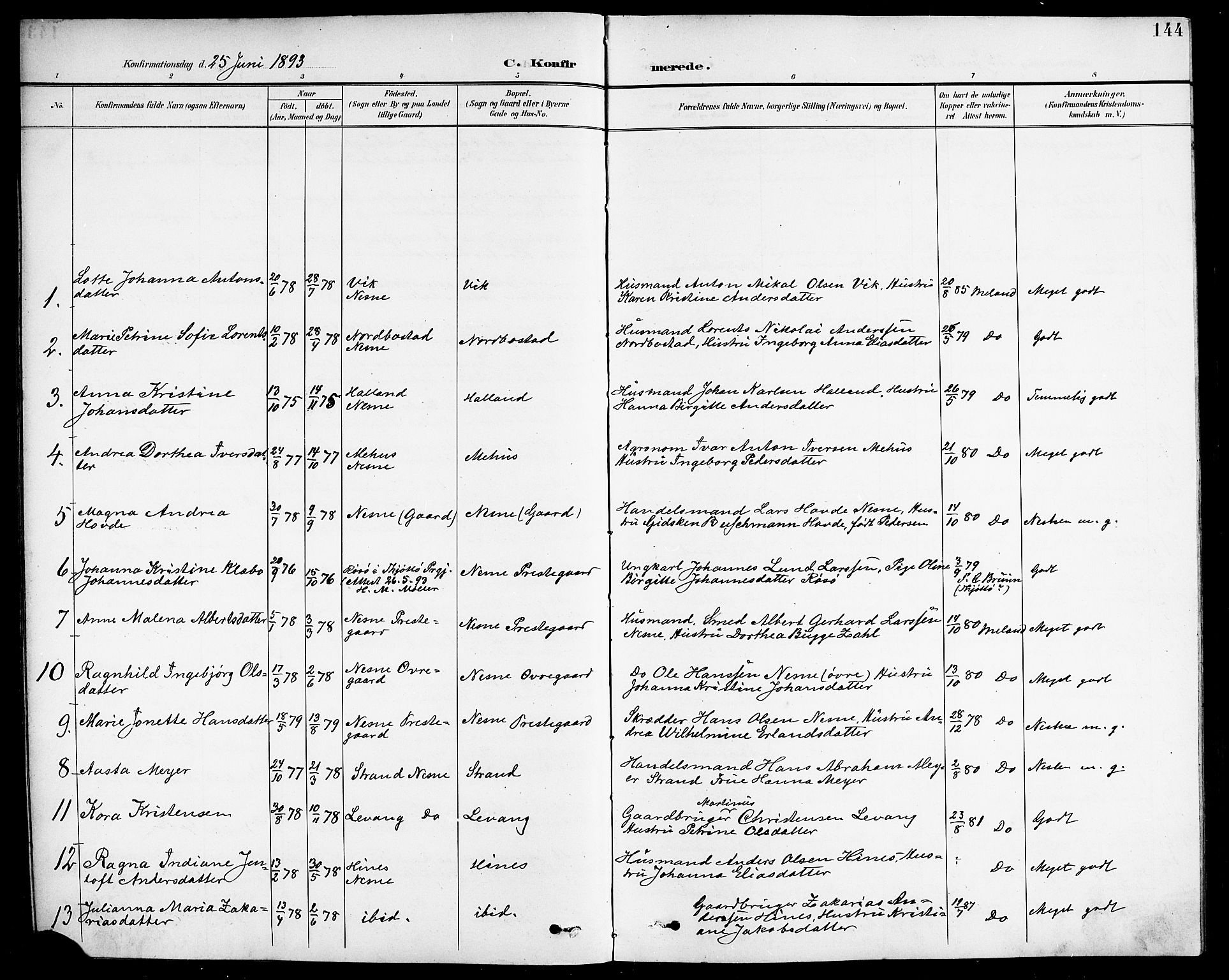 Ministerialprotokoller, klokkerbøker og fødselsregistre - Nordland, AV/SAT-A-1459/838/L0559: Parish register (copy) no. 838C06, 1893-1910, p. 144