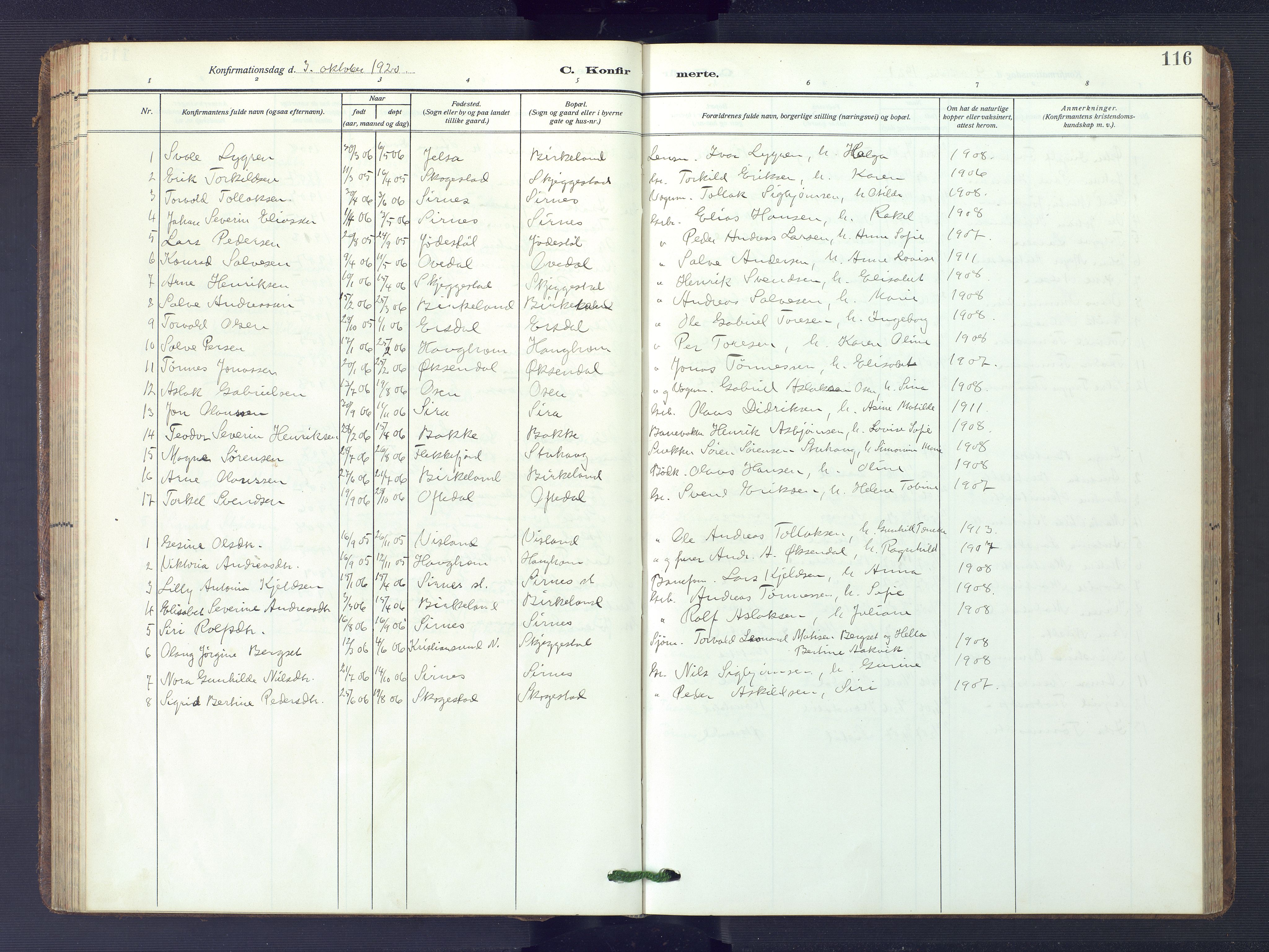 Bakke sokneprestkontor, SAK/1111-0002/F/Fb/Fba/L0004: Parish register (copy) no. B 4, 1911-1946, p. 116