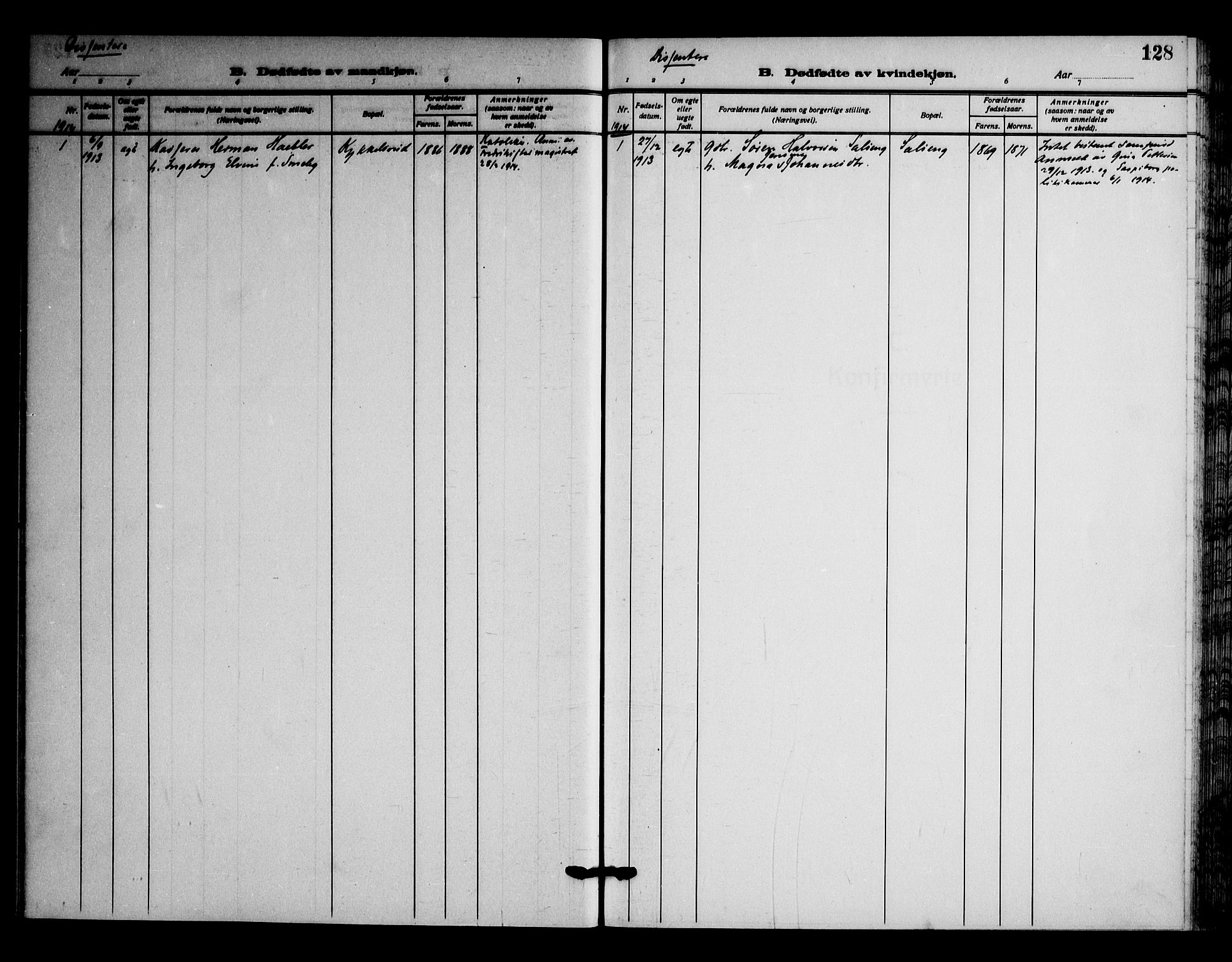 Askim prestekontor Kirkebøker, AV/SAO-A-10900/F/Fa/L0009: Parish register (official) no. 9, 1913-1923, p. 128