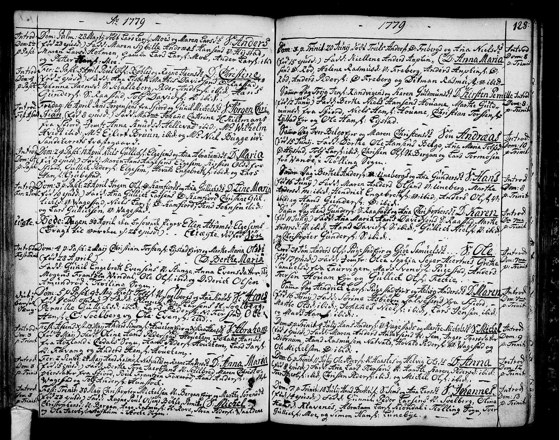 Sandar kirkebøker, SAKO/A-243/F/Fa/L0002: Parish register (official) no. 2, 1733-1788, p. 128