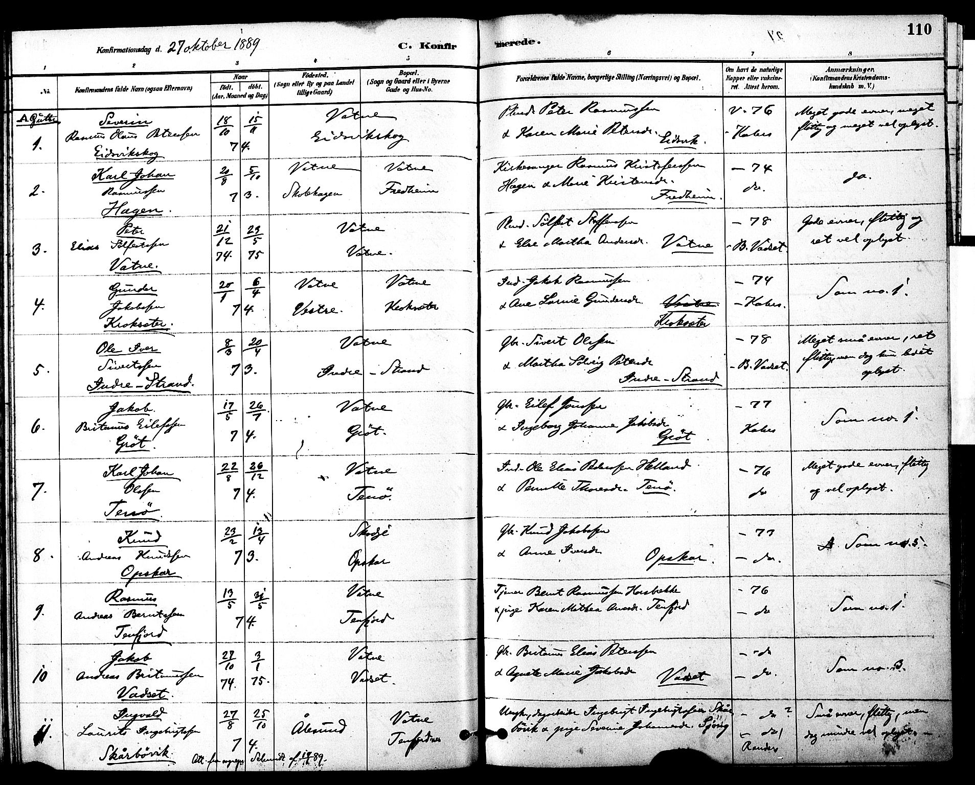 Ministerialprotokoller, klokkerbøker og fødselsregistre - Møre og Romsdal, AV/SAT-A-1454/525/L0374: Parish register (official) no. 525A04, 1880-1899, p. 110